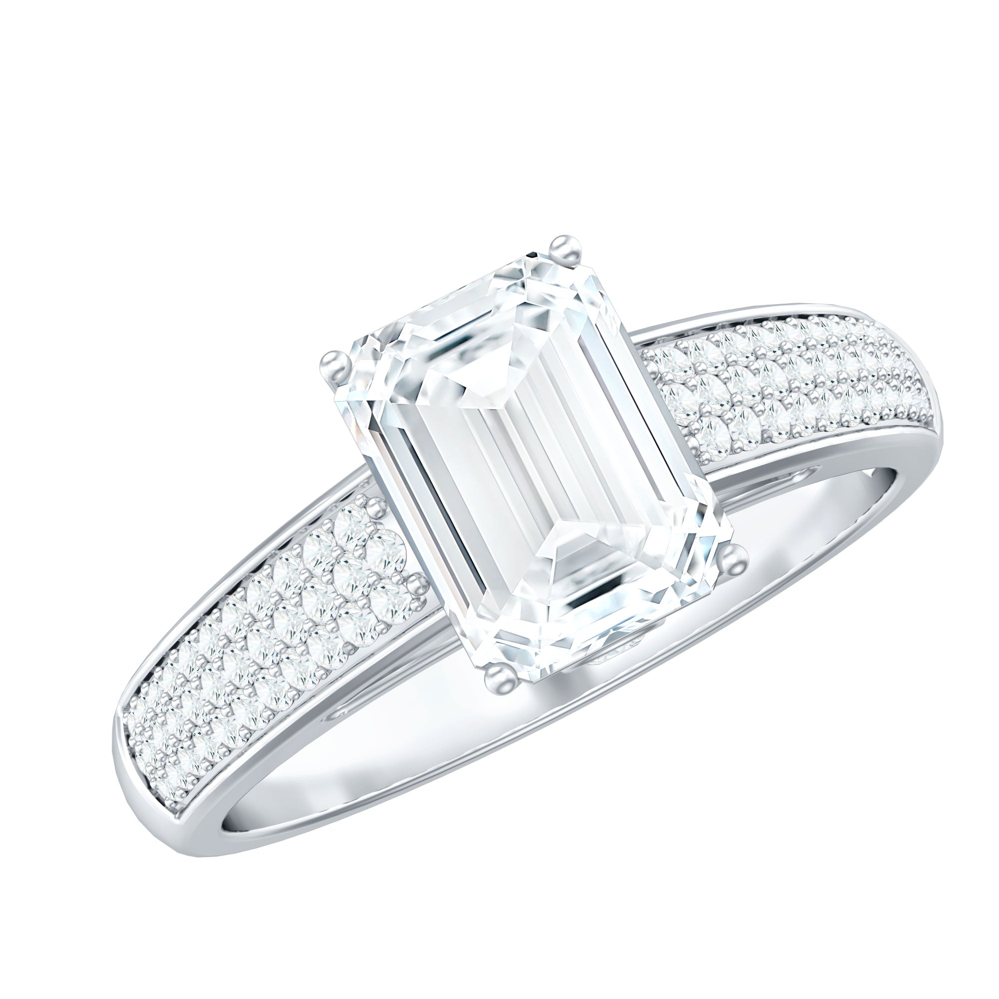 Emerald Cut Moissanite Side Stone Engagement Ring D-VS1 - Rosec Jewels