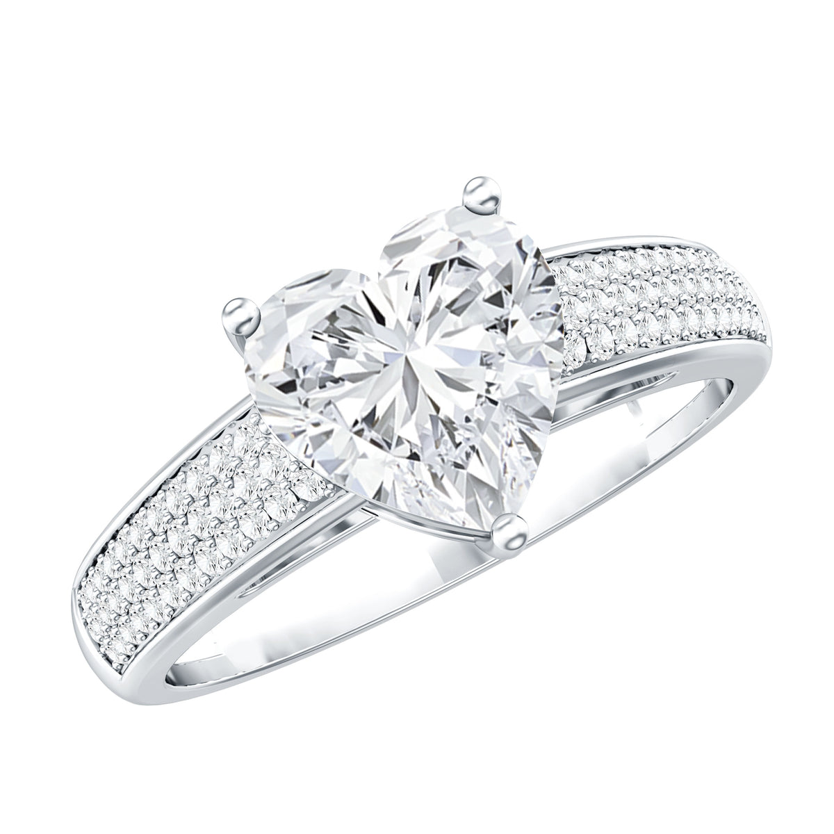 Certified Moissanite Heart Engagement Ring with Side Stones