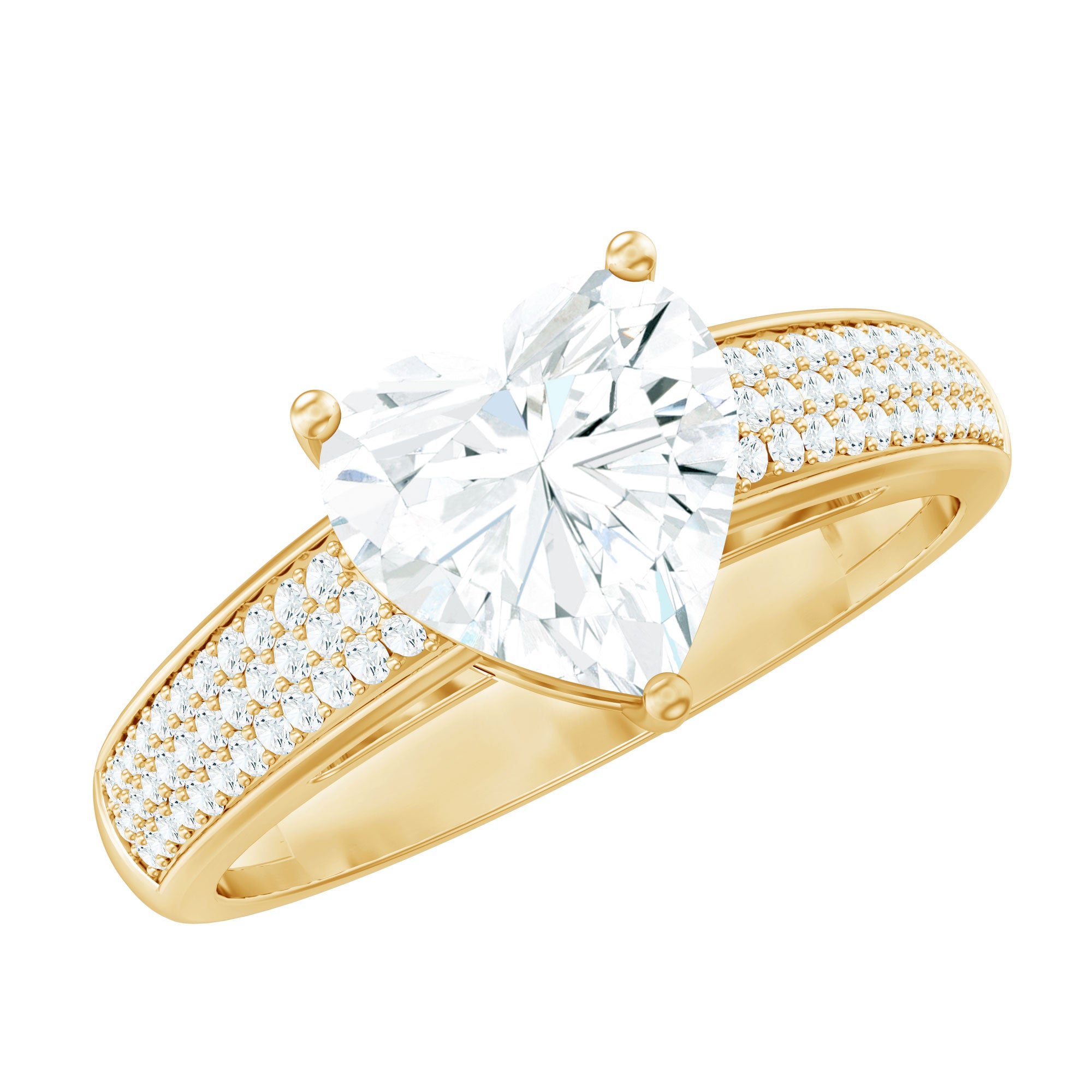 Certified Moissanite Heart Engagement Ring with Side Stones D-VS1 - Rosec Jewels