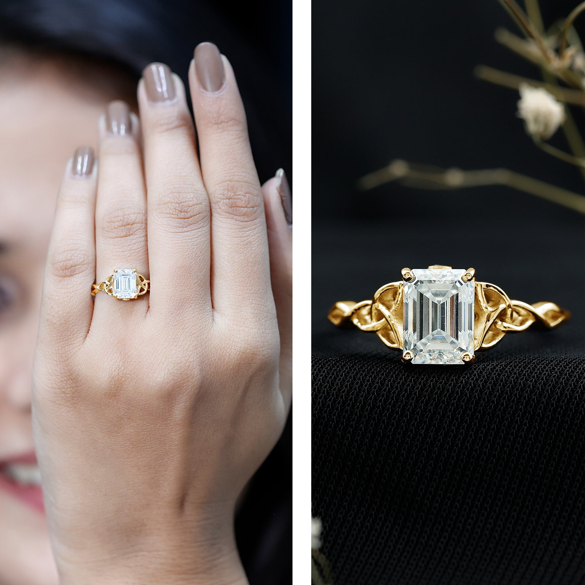 Rosec Jewels-2 CT Moissanite Engagement Ring with Celtic Details