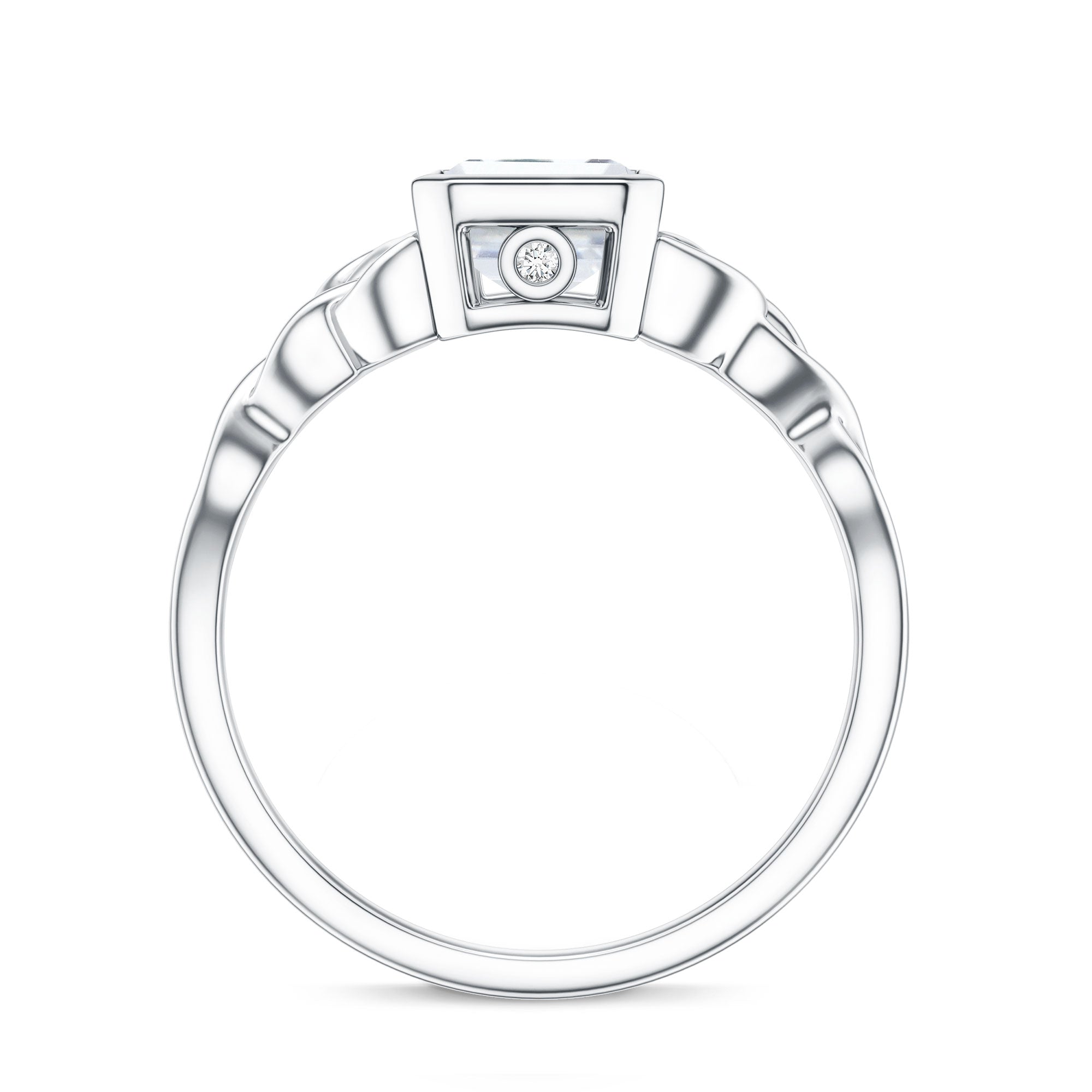 Bezel Set Emerald Cut Moissanite Celtic Engagement Ring D-VS1 - Rosec Jewels