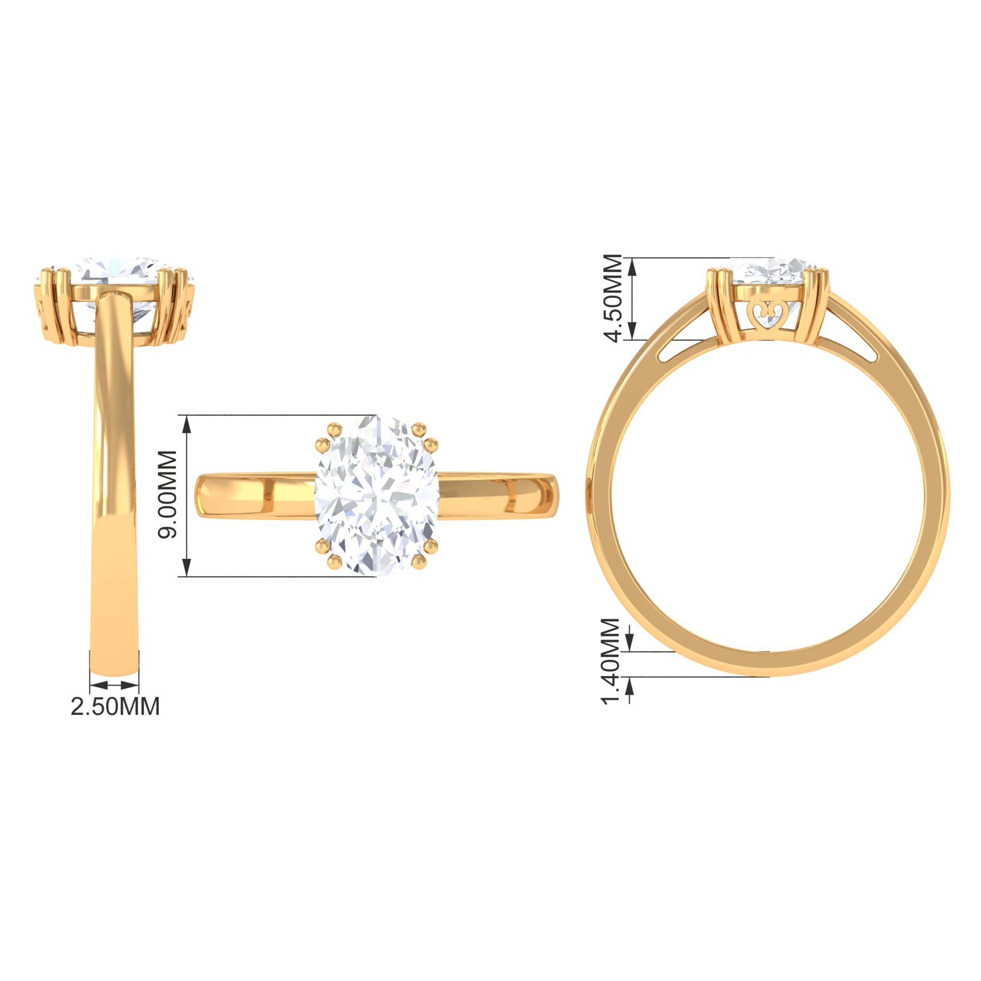 Certified 2 CT Moissanite Oval Cut Engagement Ring D-VS1 - Rosec Jewels