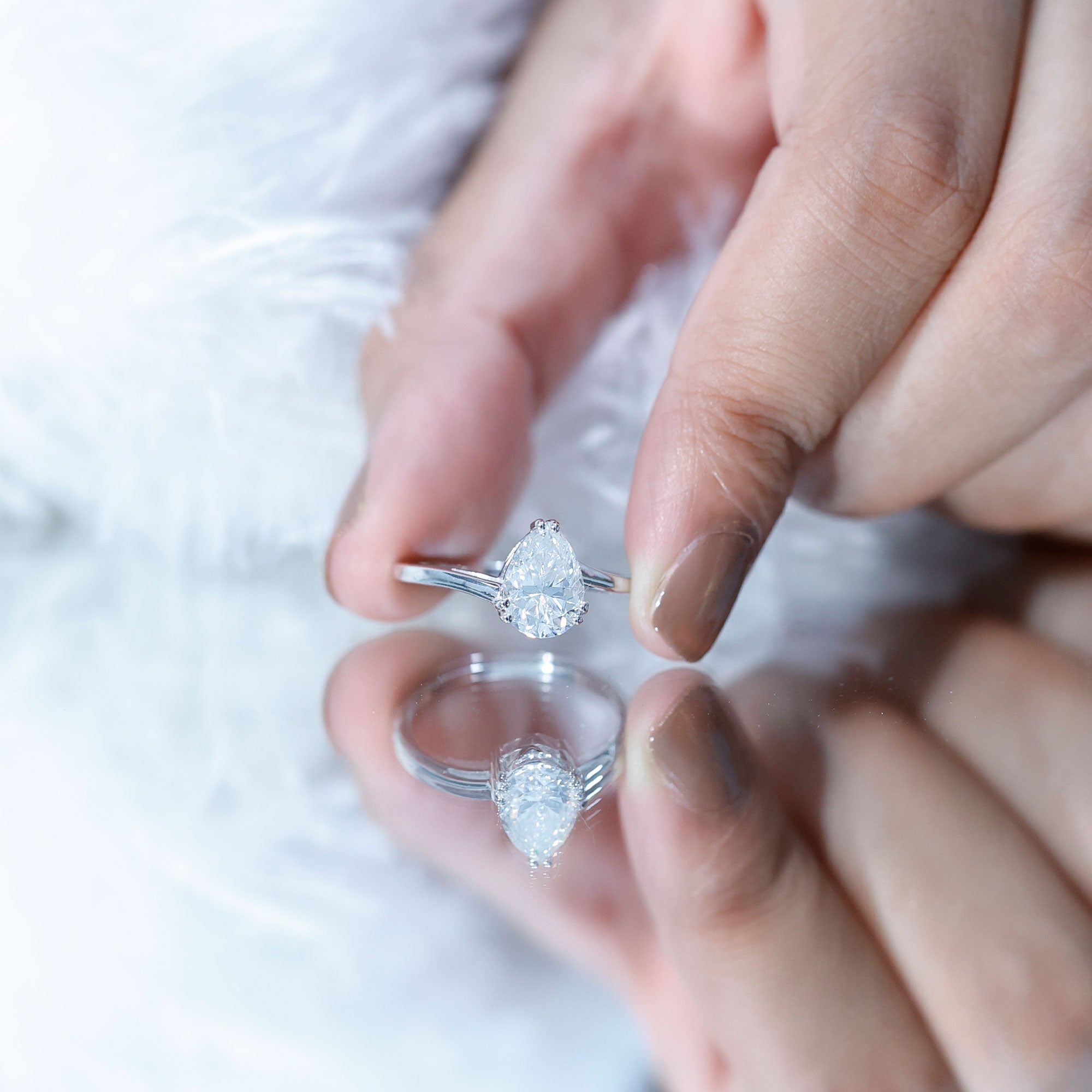 Pear Engagement Ring With Certified Moissanite D-VS1 - Rosec Jewels