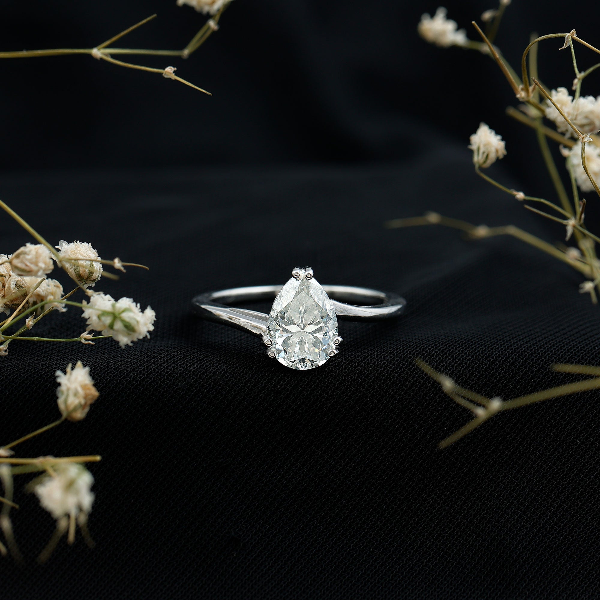 Pear Engagement Ring With Certified Moissanite D-VS1 - Rosec Jewels