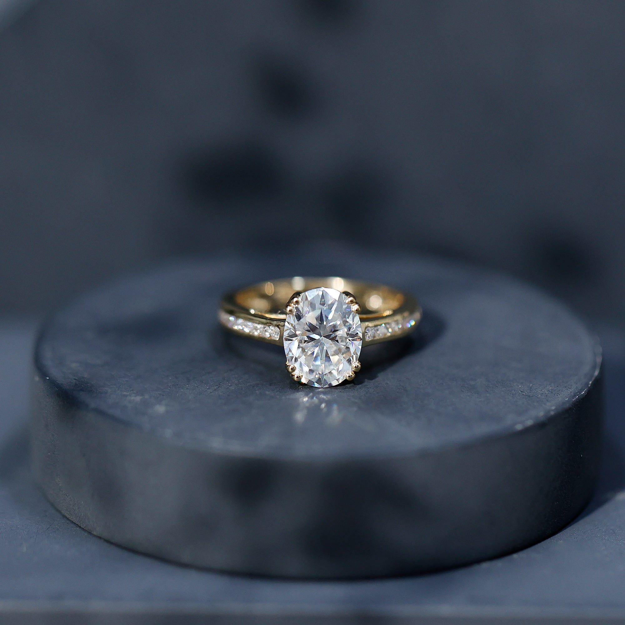 Rosec Jewels-Certified Moissanite Oblong Engagement Ring in Double Prong Setting
