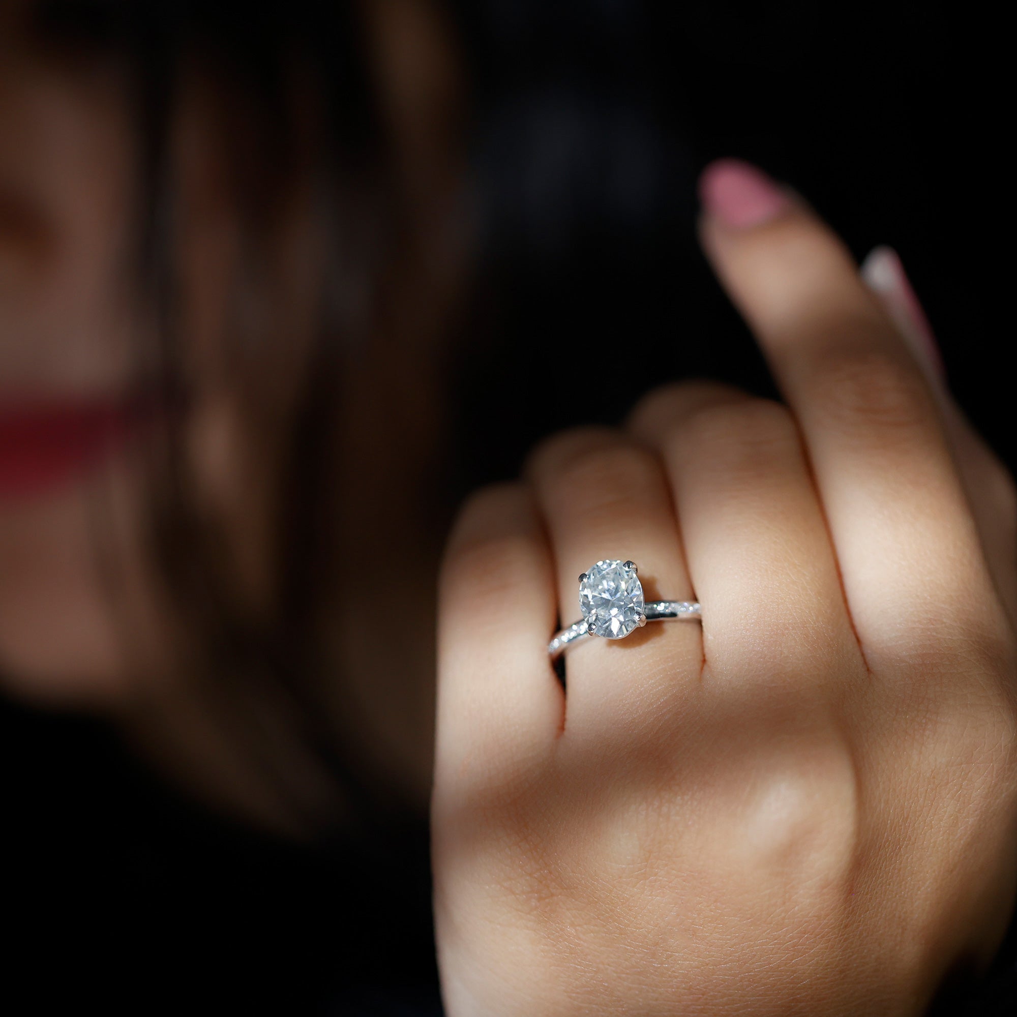 7X9 MM Solitaire Moissanite Oval Engagement Ring with Channel Set D-VS1 - Rosec Jewels