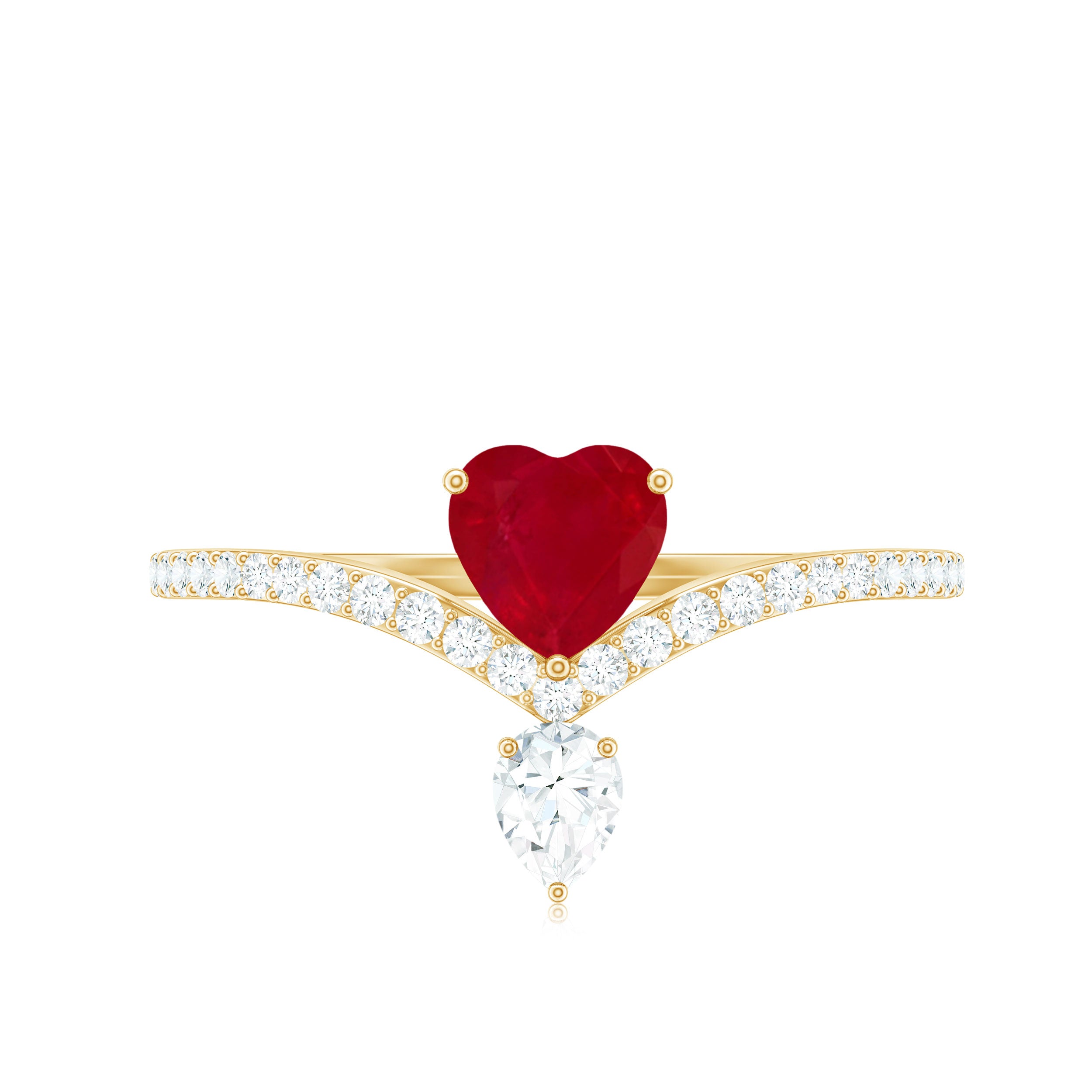 Natural 0.6 Carat Ruby Heart Promise Ring with Diamond Chevron Shank AAA - Rosec Jewels