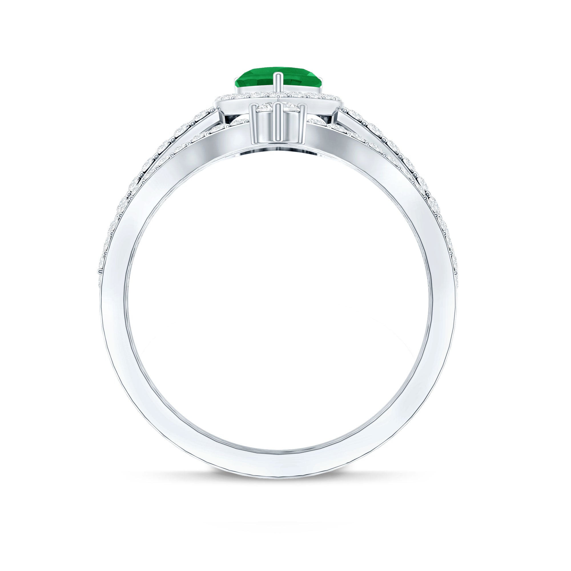 Rosec Jewels-Real Emerald and Diamond Heart Wedding Ring Set with Certificate