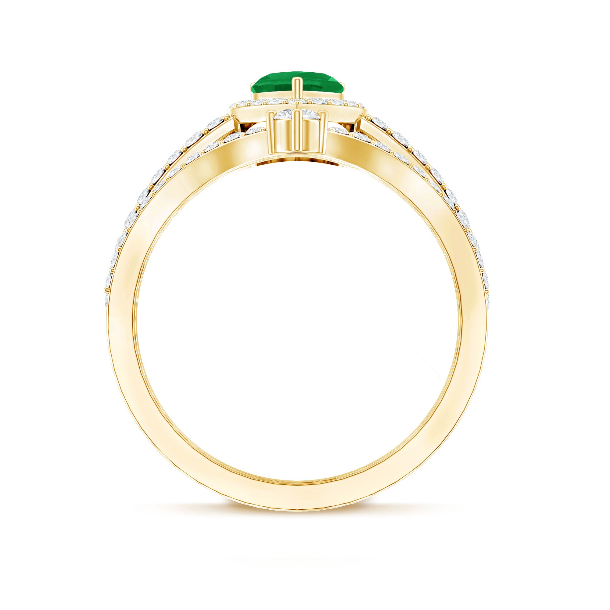 Rosec Jewels-Real Emerald and Diamond Heart Wedding Ring Set with Certificate