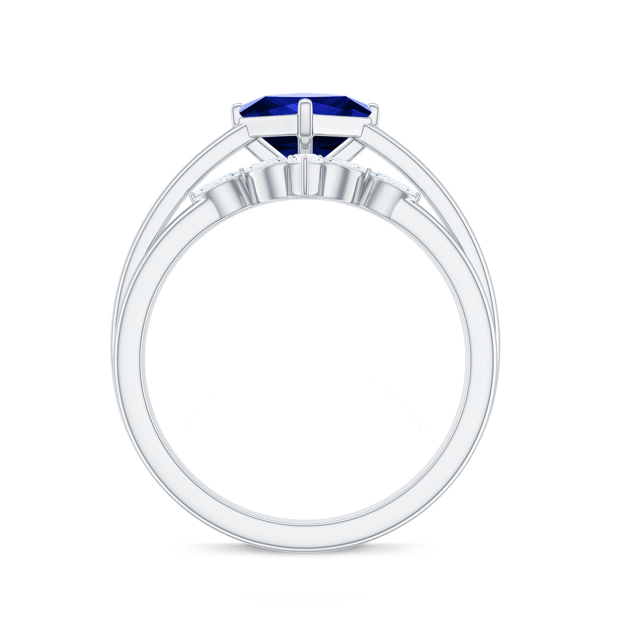 Certified Lab Grown Blue Sapphire Princess Cut Engagement Ring Set with Diamond AAAA - Rosec Jewels