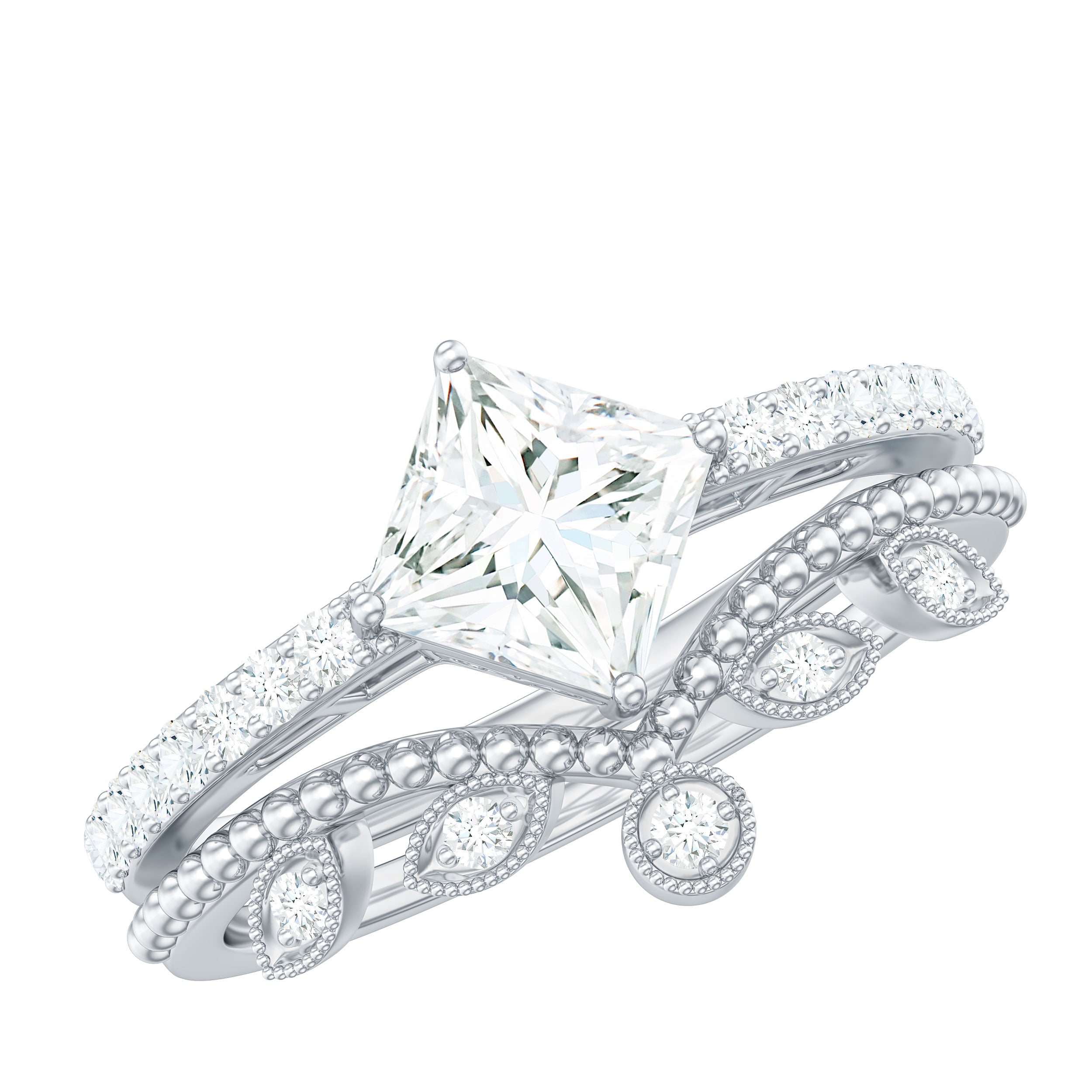 Brilliant Cut Moissanite Vintage Bridal Ring Set