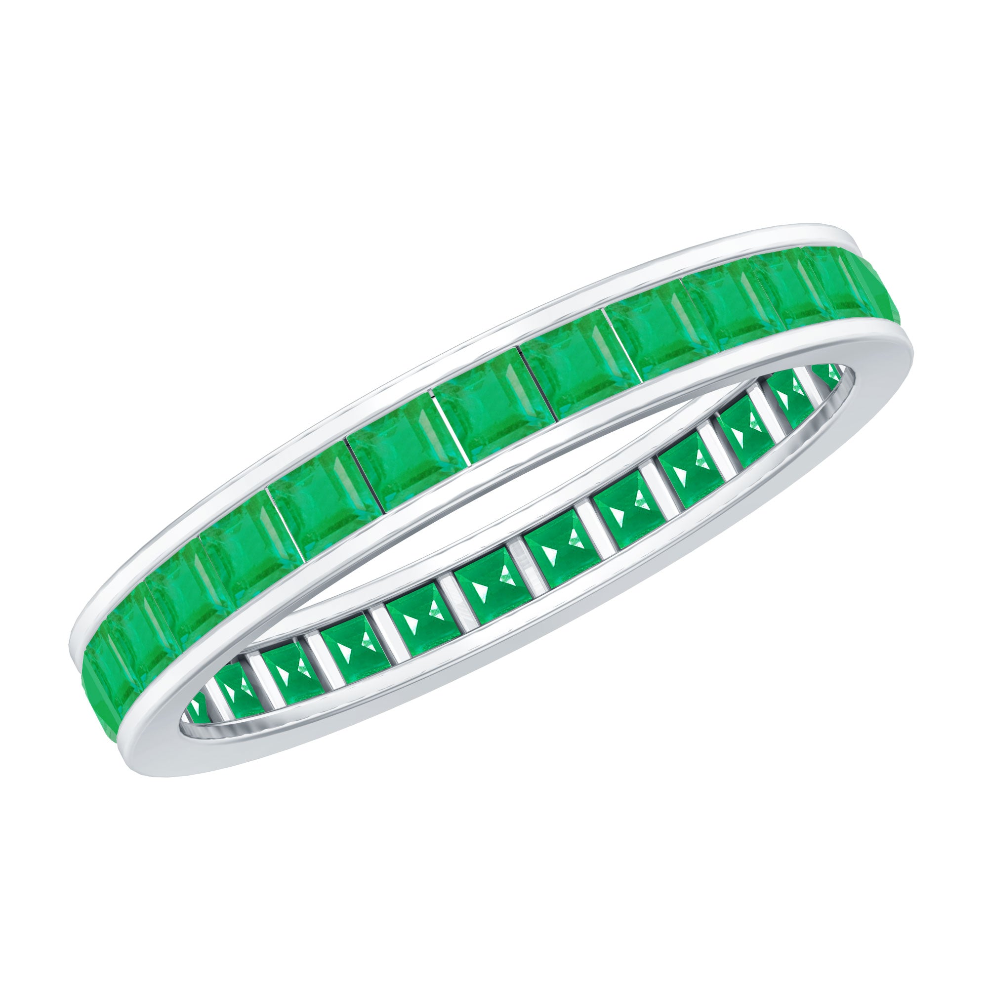 Channel Set Princess Cut Emerald Eternity Band Ring