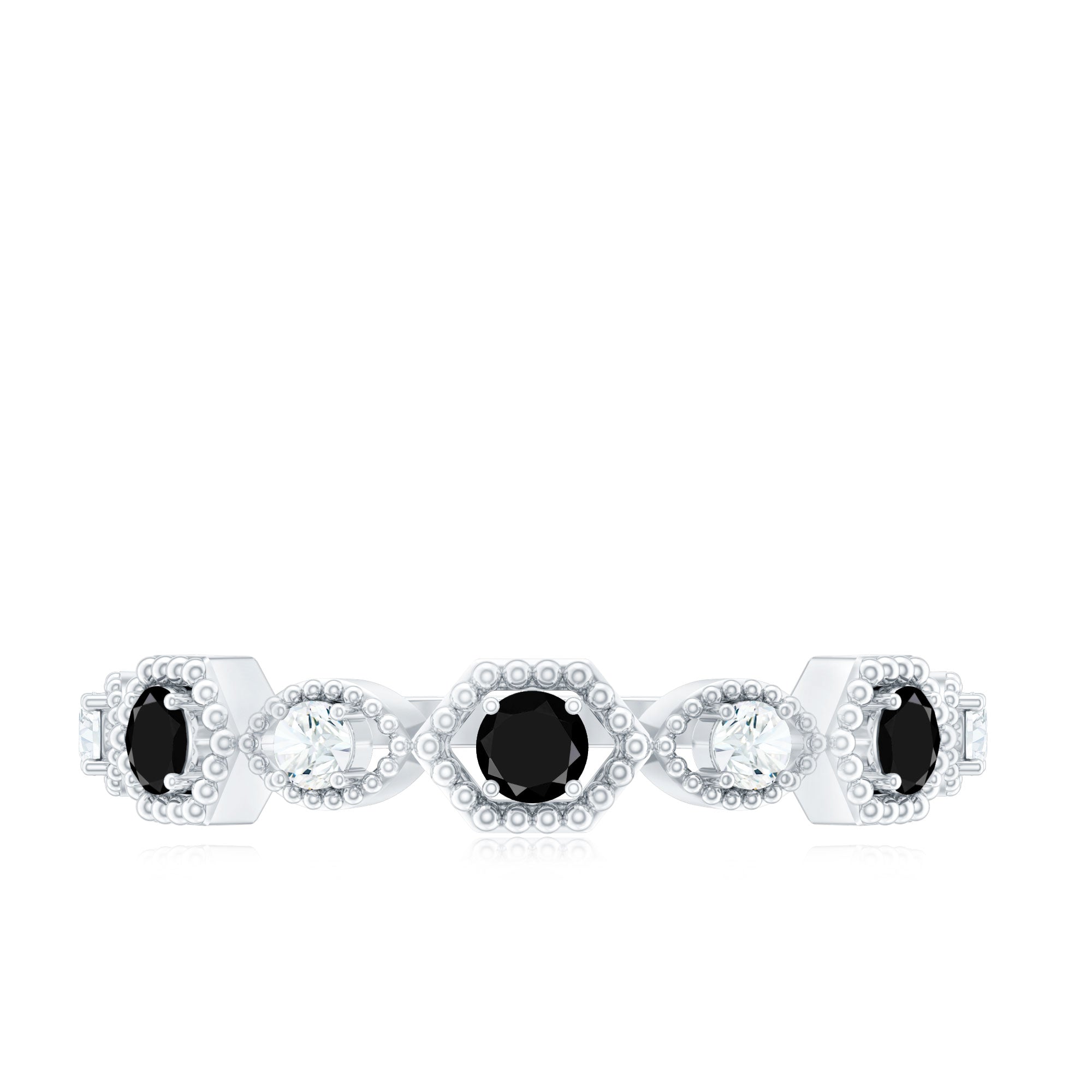 Certified Lab Grown Black and White Diamond Half Eternity Ring AAAA ( Synthetic ) - Rosec Jewels