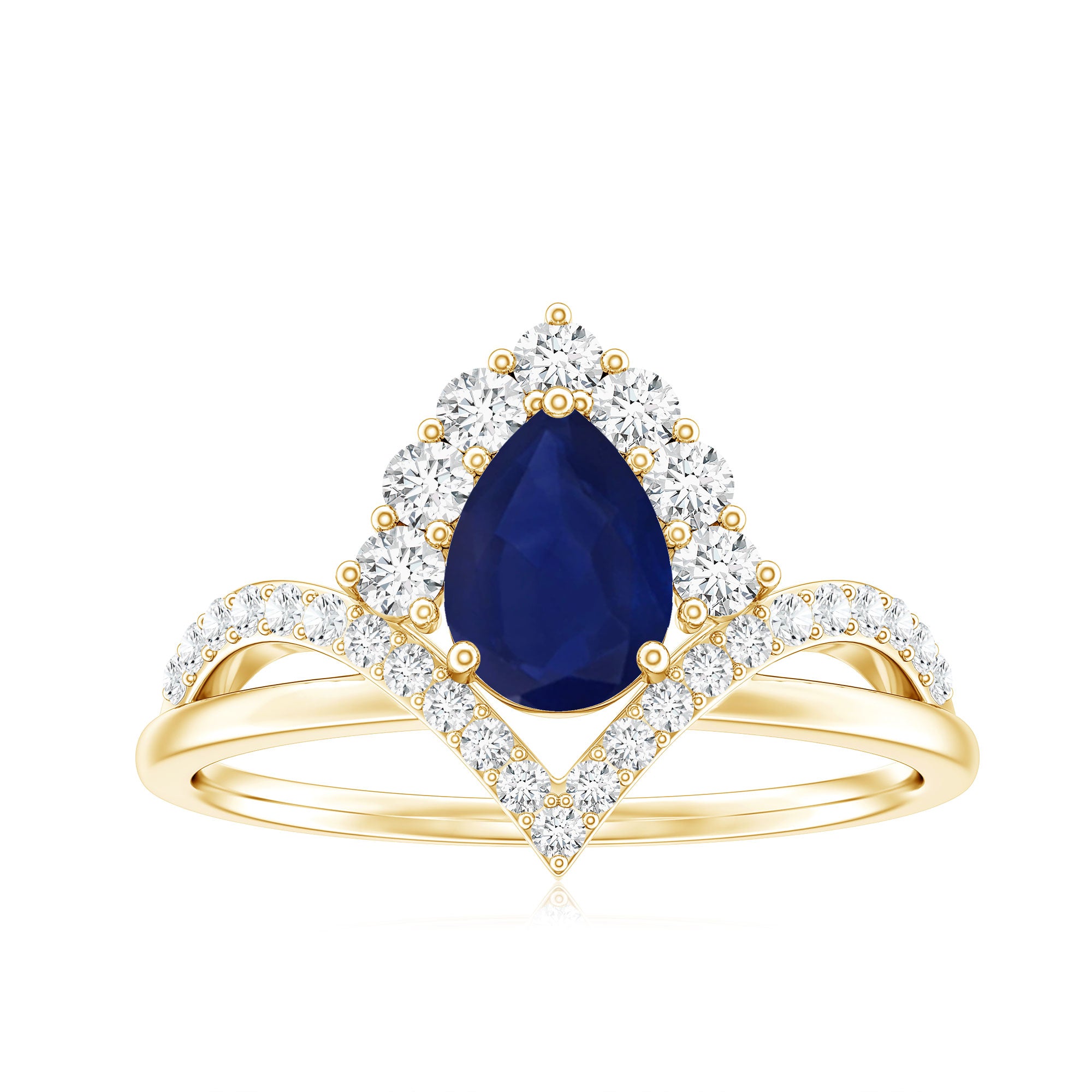 Pear Cut Blue Sapphire Designer Solitaire Ring with Diamond AAA - Rosec Jewels