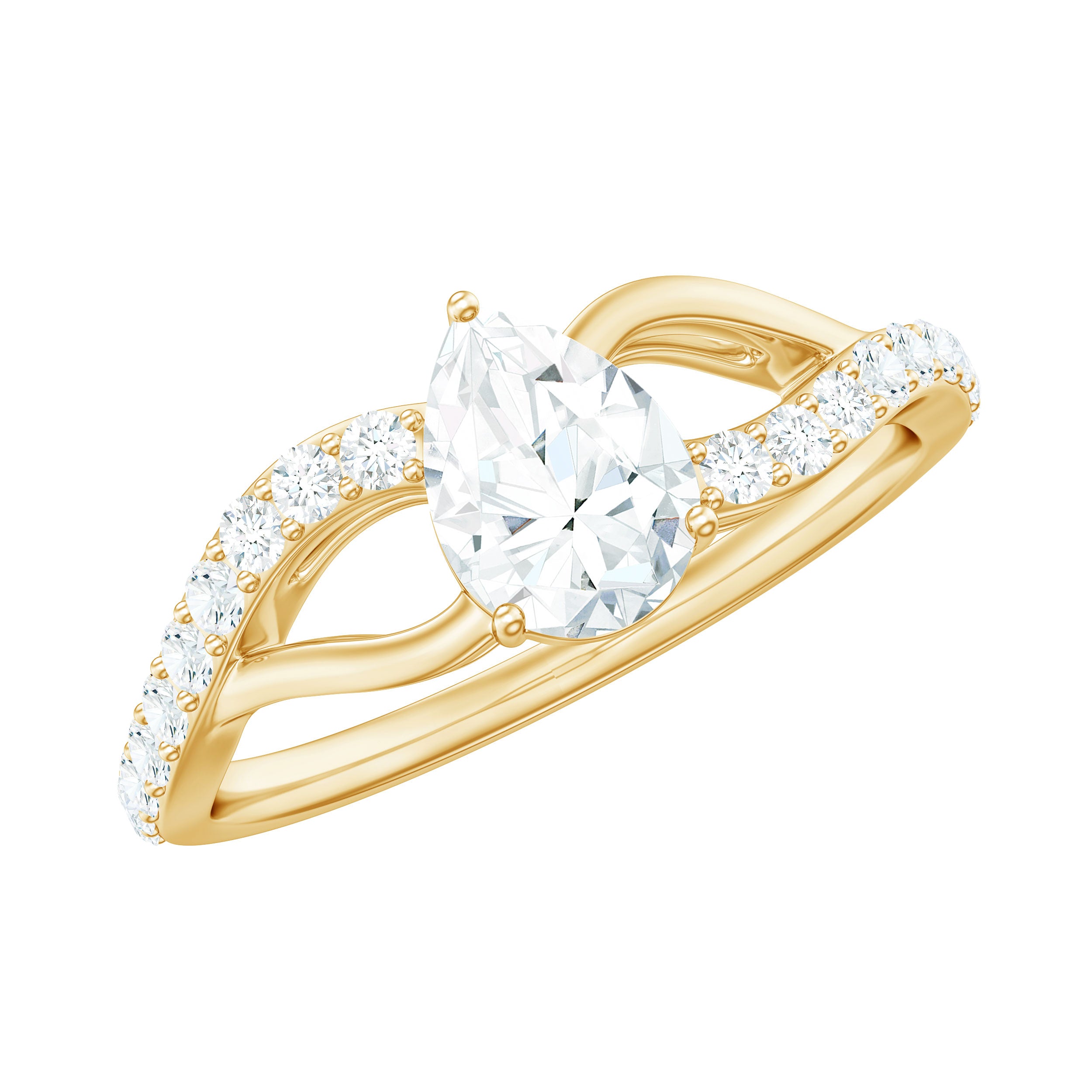 Certified Pear Cut Moissanite Split Shank Engagement Ring D-VS1 - Rosec Jewels