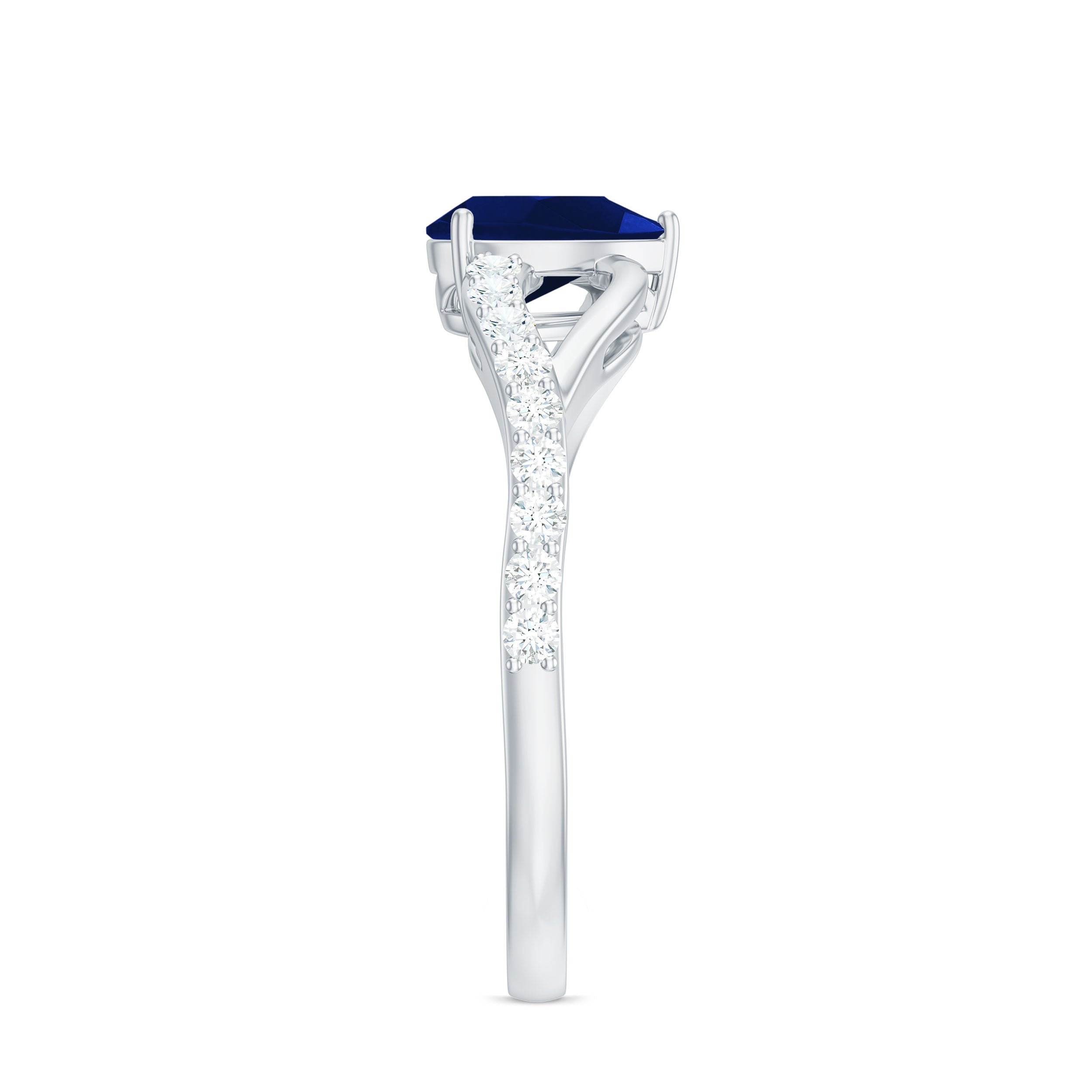Genuine 0.5 Carat Pear Shaped Blue Sapphire Split Shank Engagement Ring with Certificate AAA - Rosec Jewels