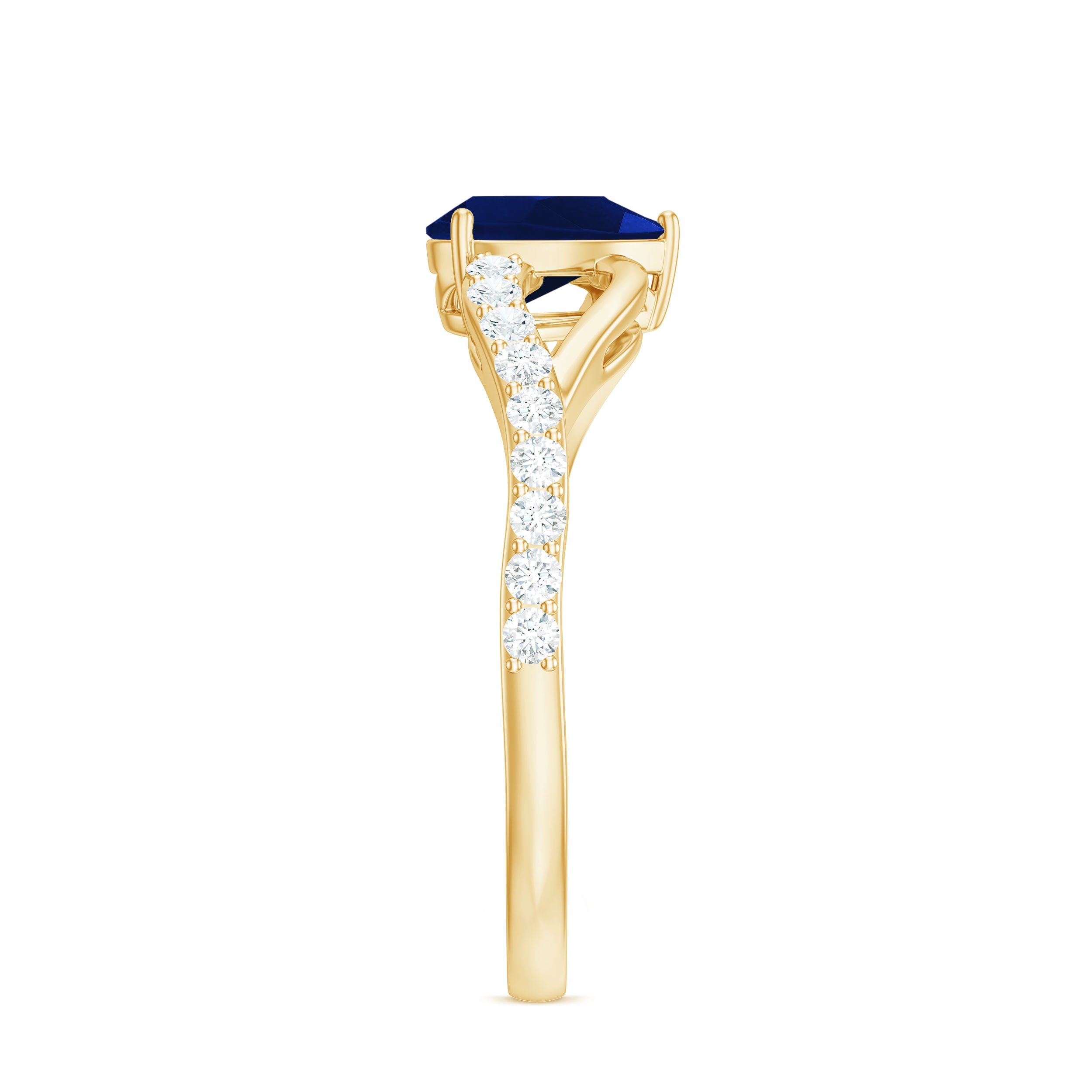 Genuine 0.5 Carat Pear Shaped Blue Sapphire Split Shank Engagement Ring with Certificate AAA - Rosec Jewels