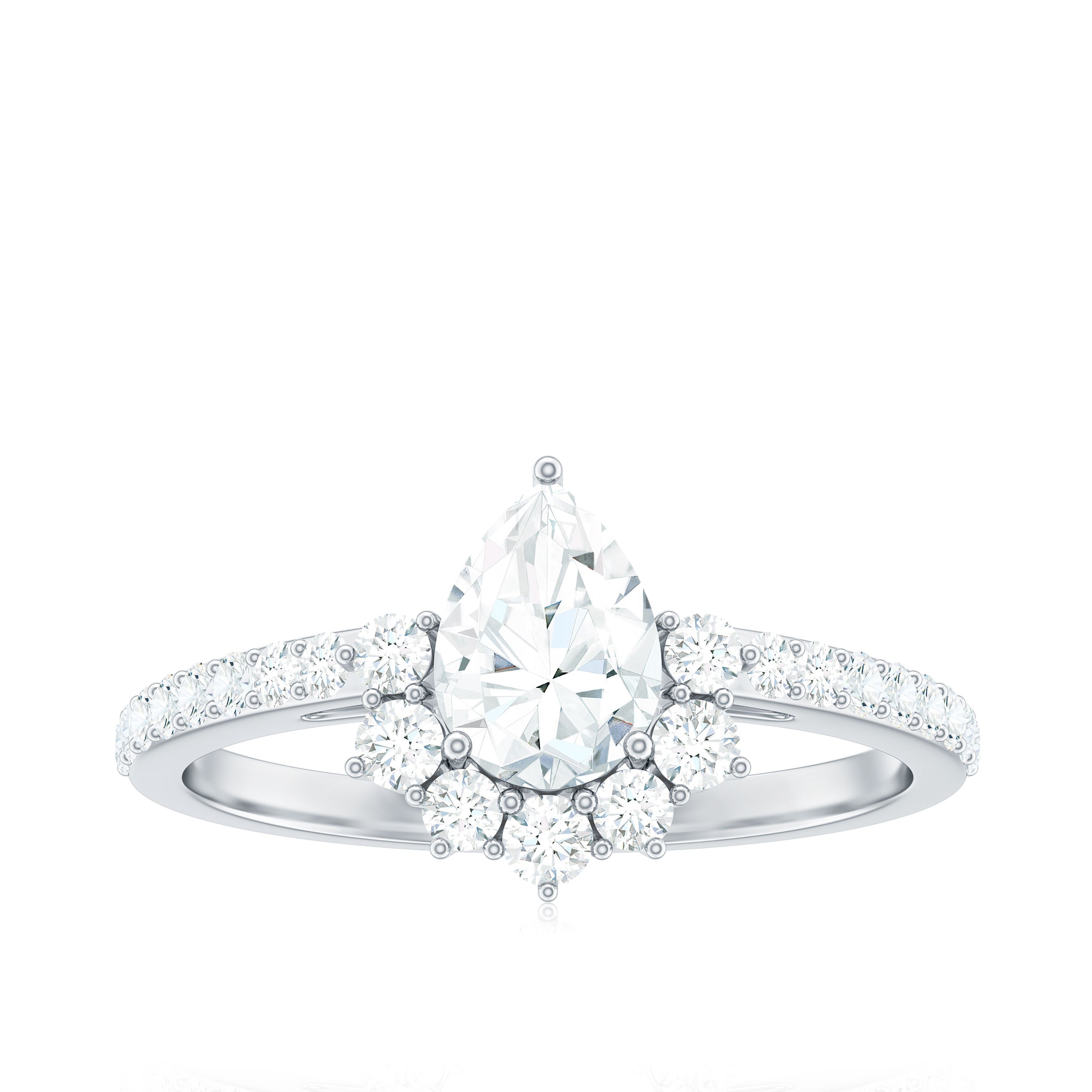 Moissanite Teardrop Engagement Ring with Half Halo D-VS1 - Rosec Jewels