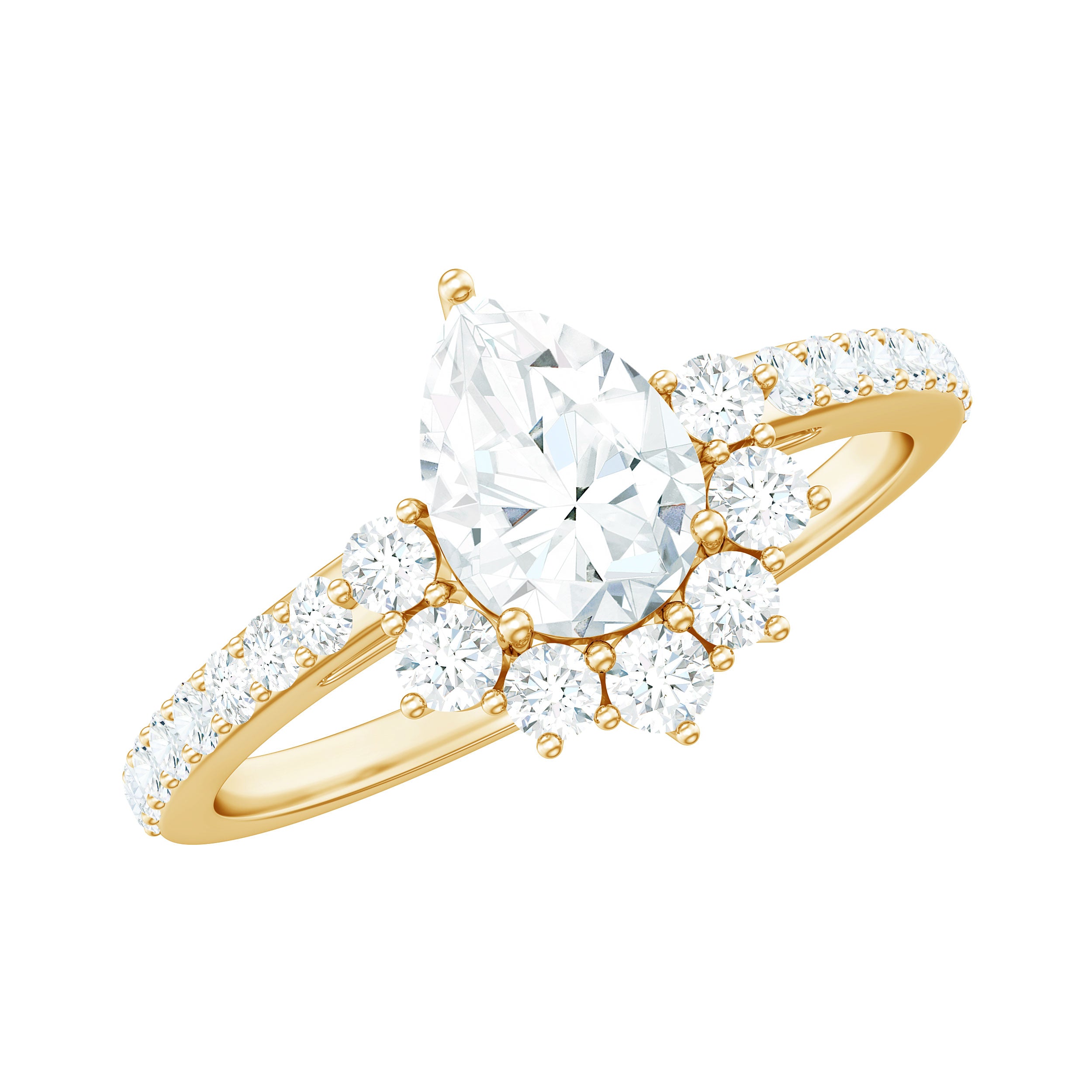 Moissanite Teardrop Engagement Ring with Half Halo D-VS1 - Rosec Jewels