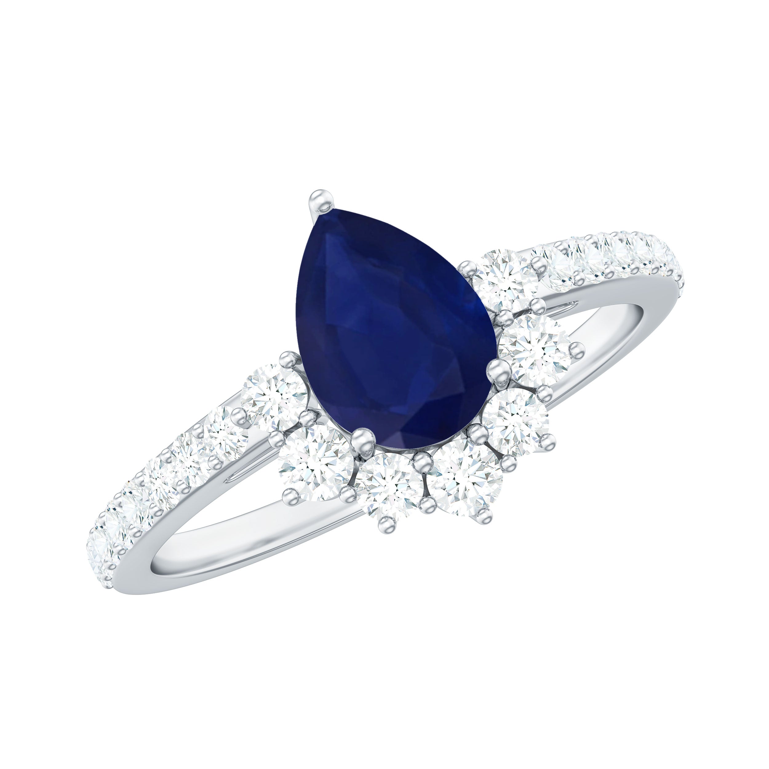 Blue Sapphire Teardrop Solitaire Ring with Diamond Accent