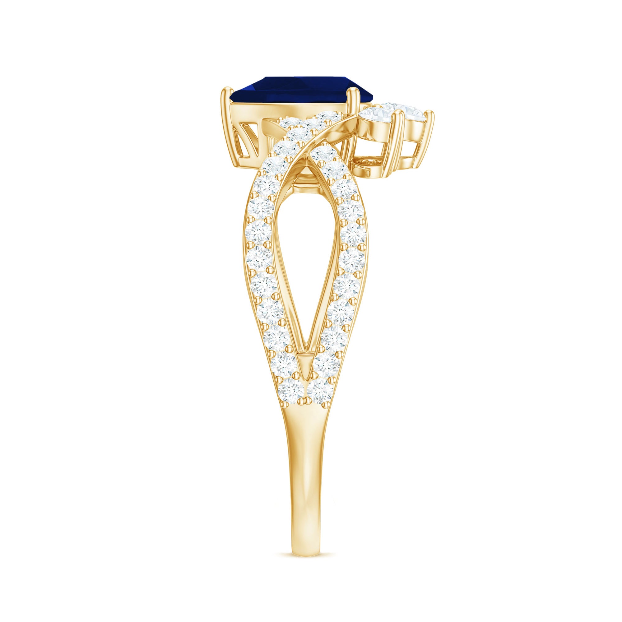 Real 0.5 Blue Sapphire Pear Shape Engagement Ring with Diamond Crossover AAA - Rosec Jewels