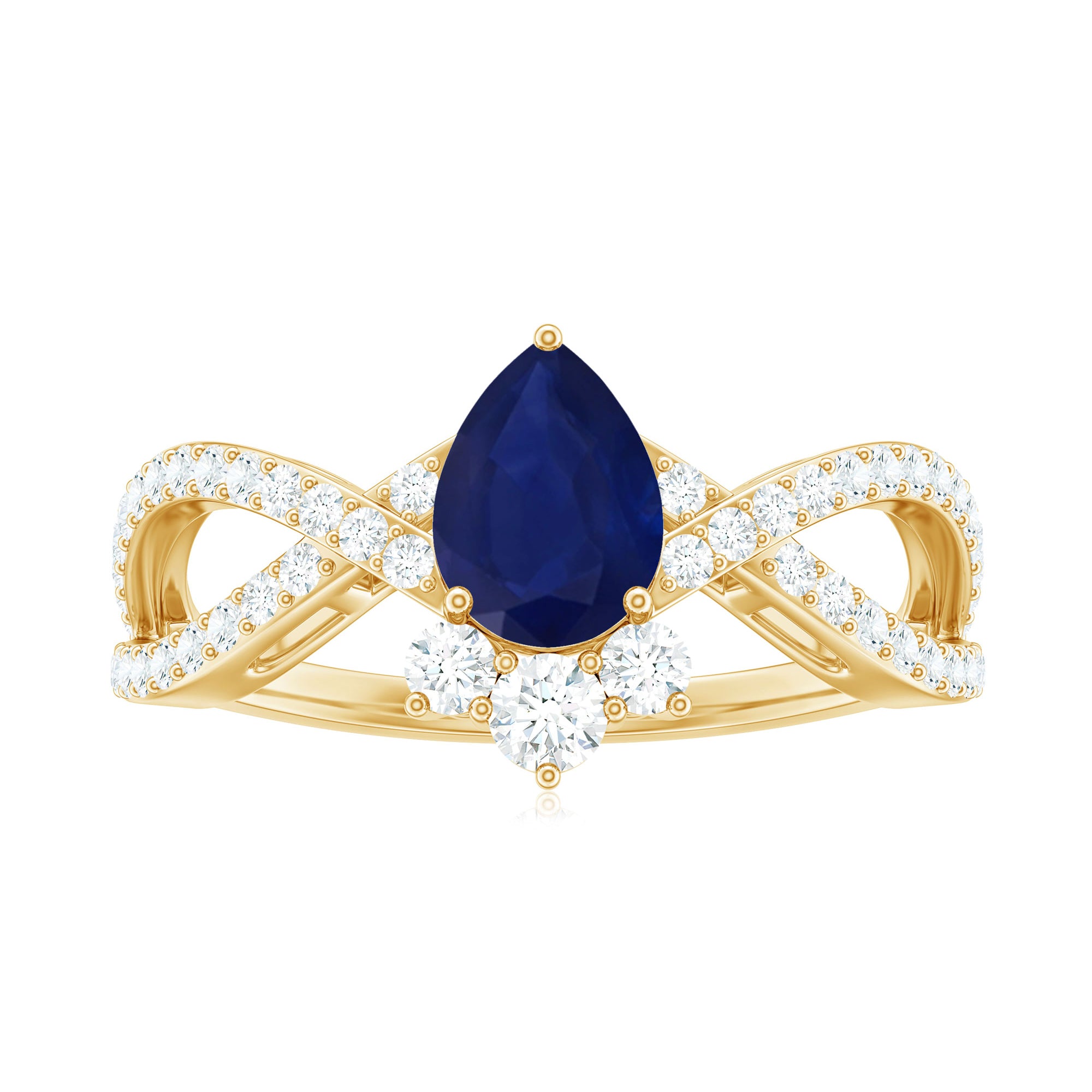 Real 0.5 Blue Sapphire Pear Shape Engagement Ring with Diamond Crossover AAA - Rosec Jewels