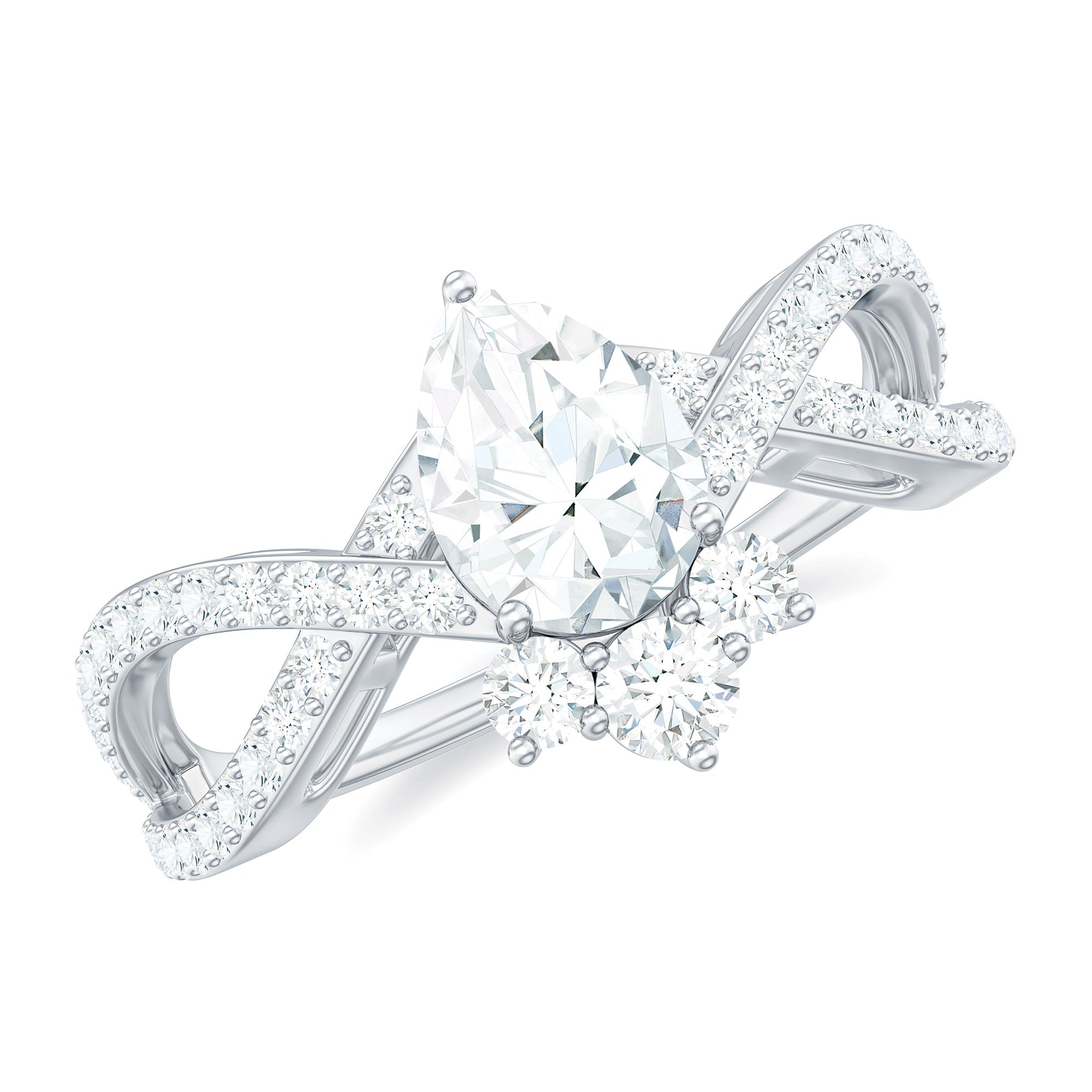 Designer Pear Shaped Moissanite Crossover Engagement Ring