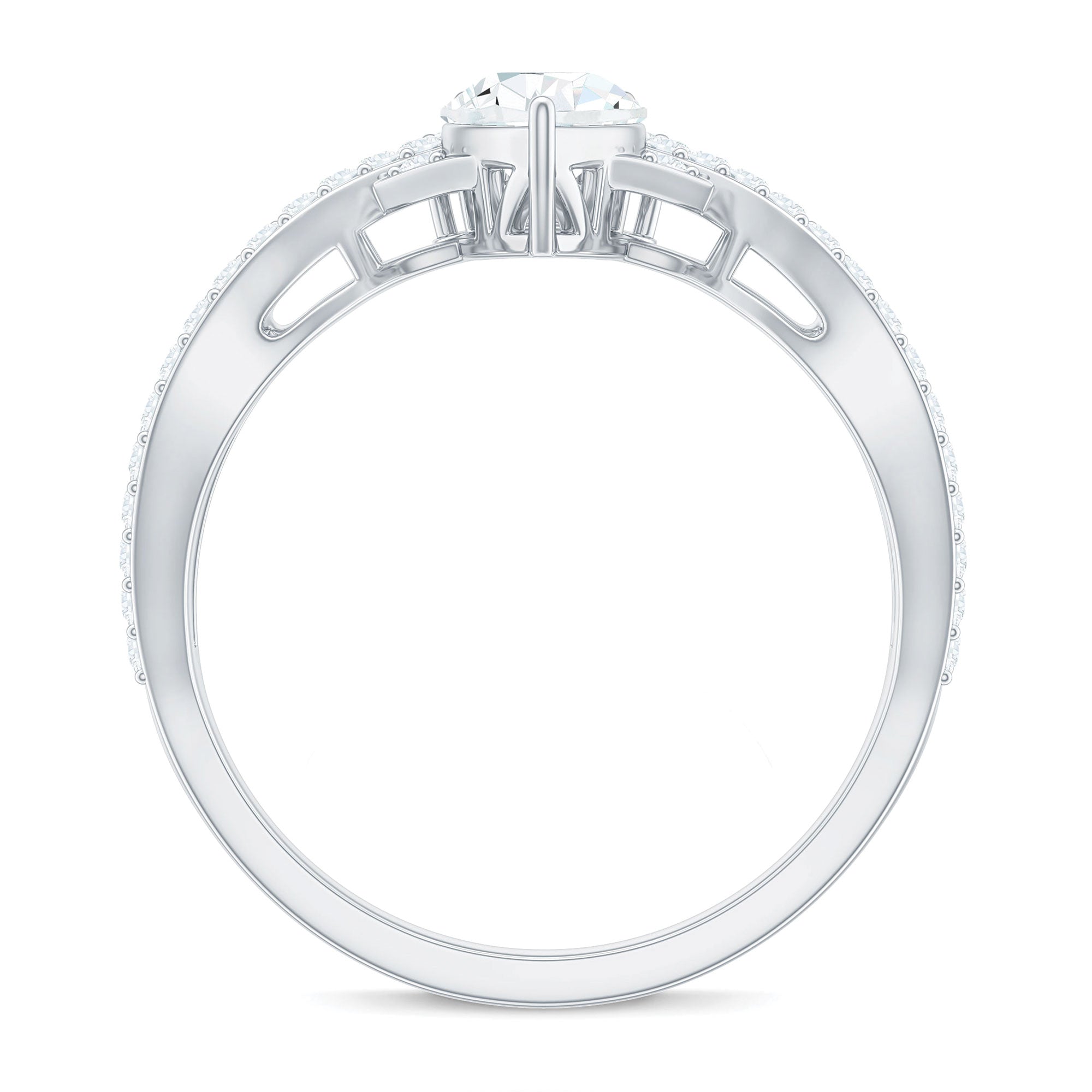 Rosec Jewels-Designer Pear Shaped Moissanite Crossover Engagement Ring