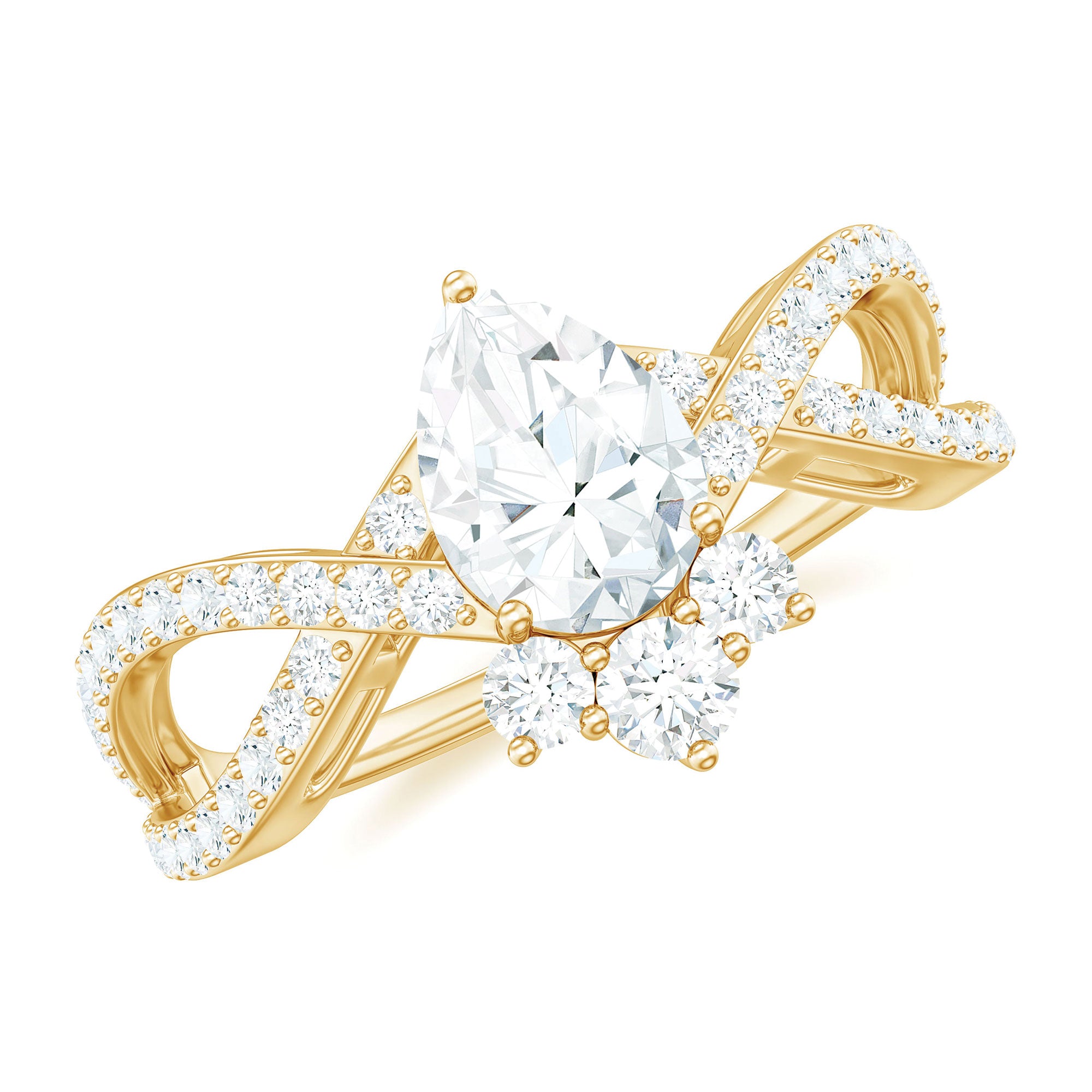 Rosec Jewels-Designer Pear Shaped Moissanite Crossover Engagement Ring