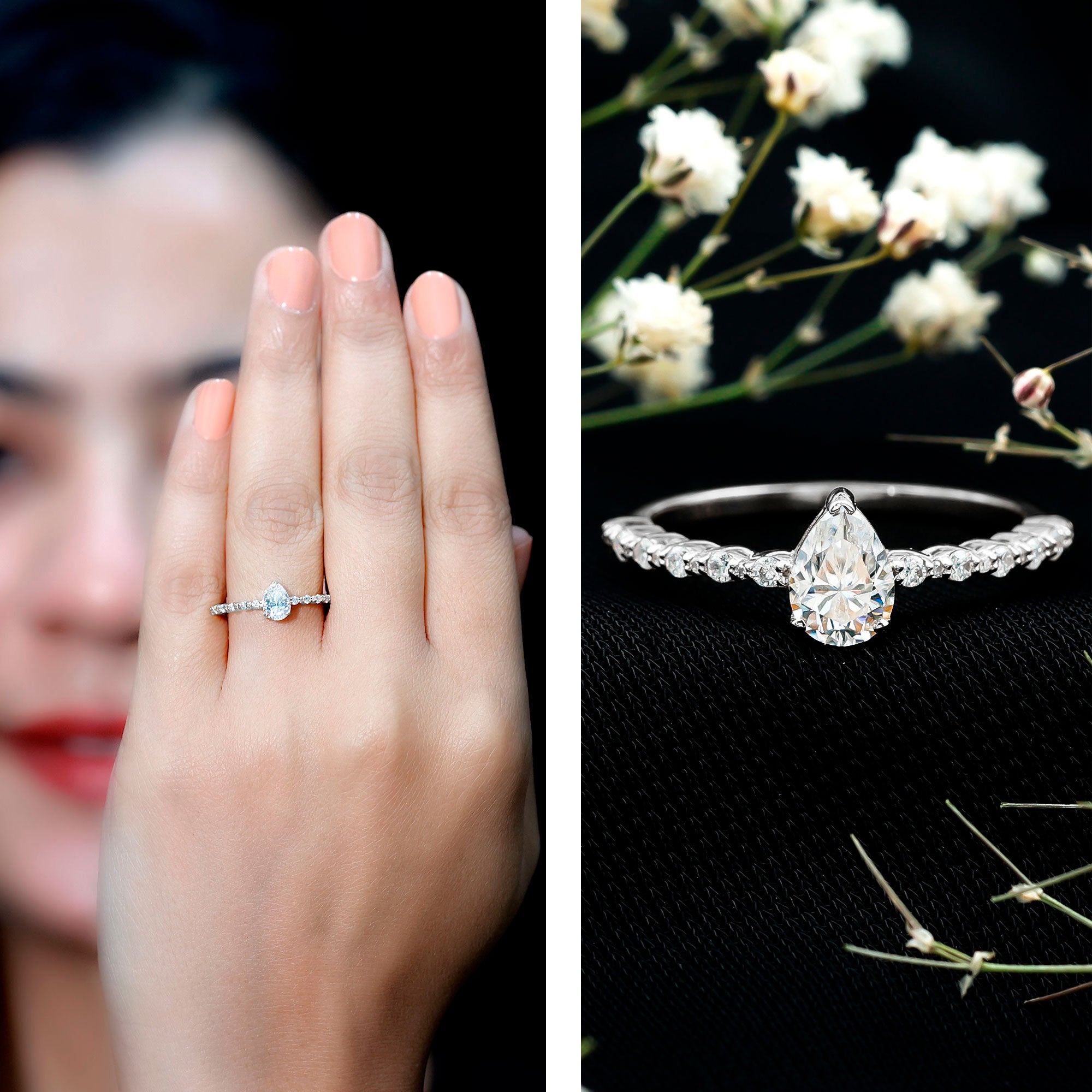 Pear Shape Solitaire Moissanite Promise Ring For Her D-VS1 - Rosec Jewels