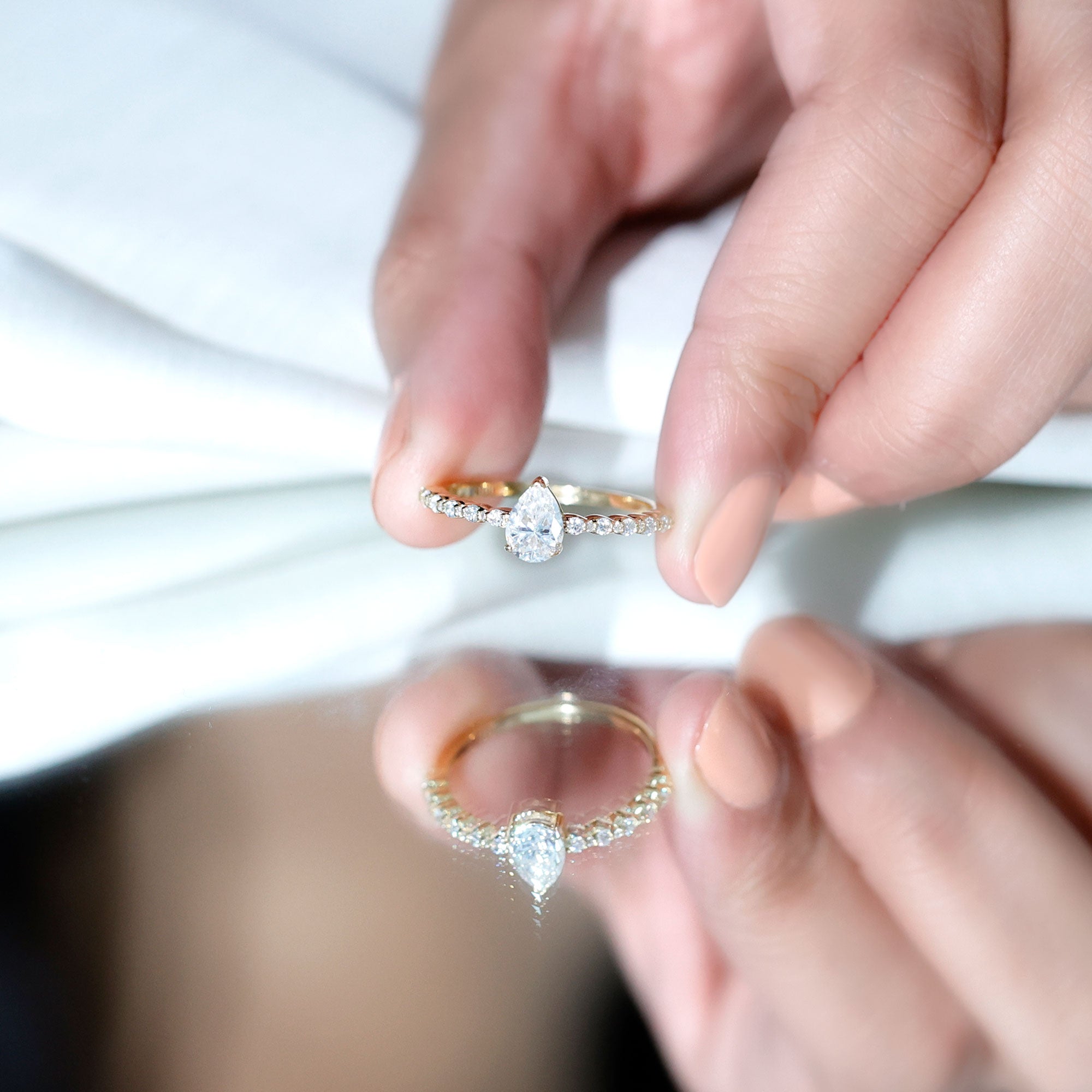Pear Shape Solitaire Moissanite Promise Ring For Her D-VS1 - Rosec Jewels