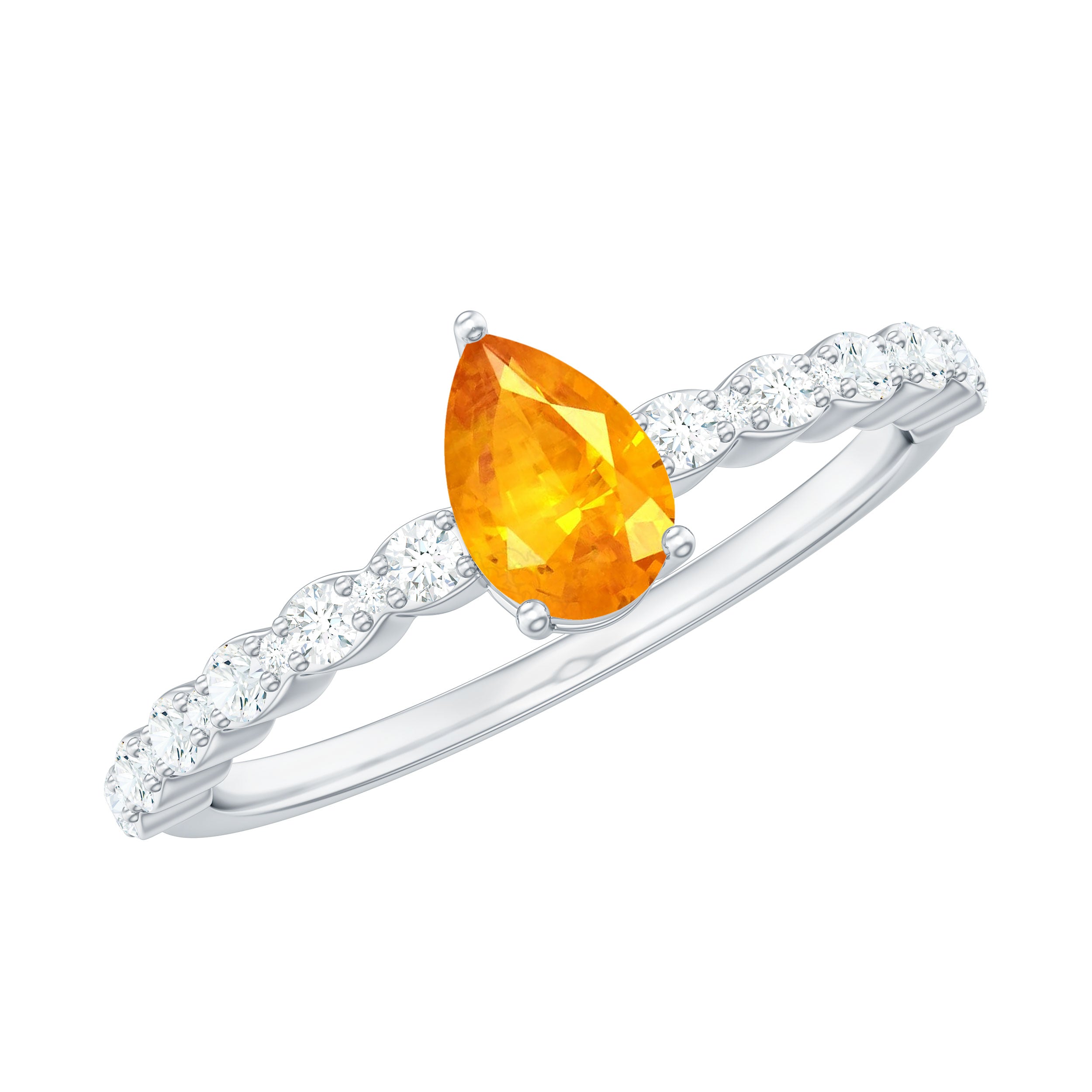 Pear Cut Orange Sapphire Engagement Ring with Diamond Side Stones