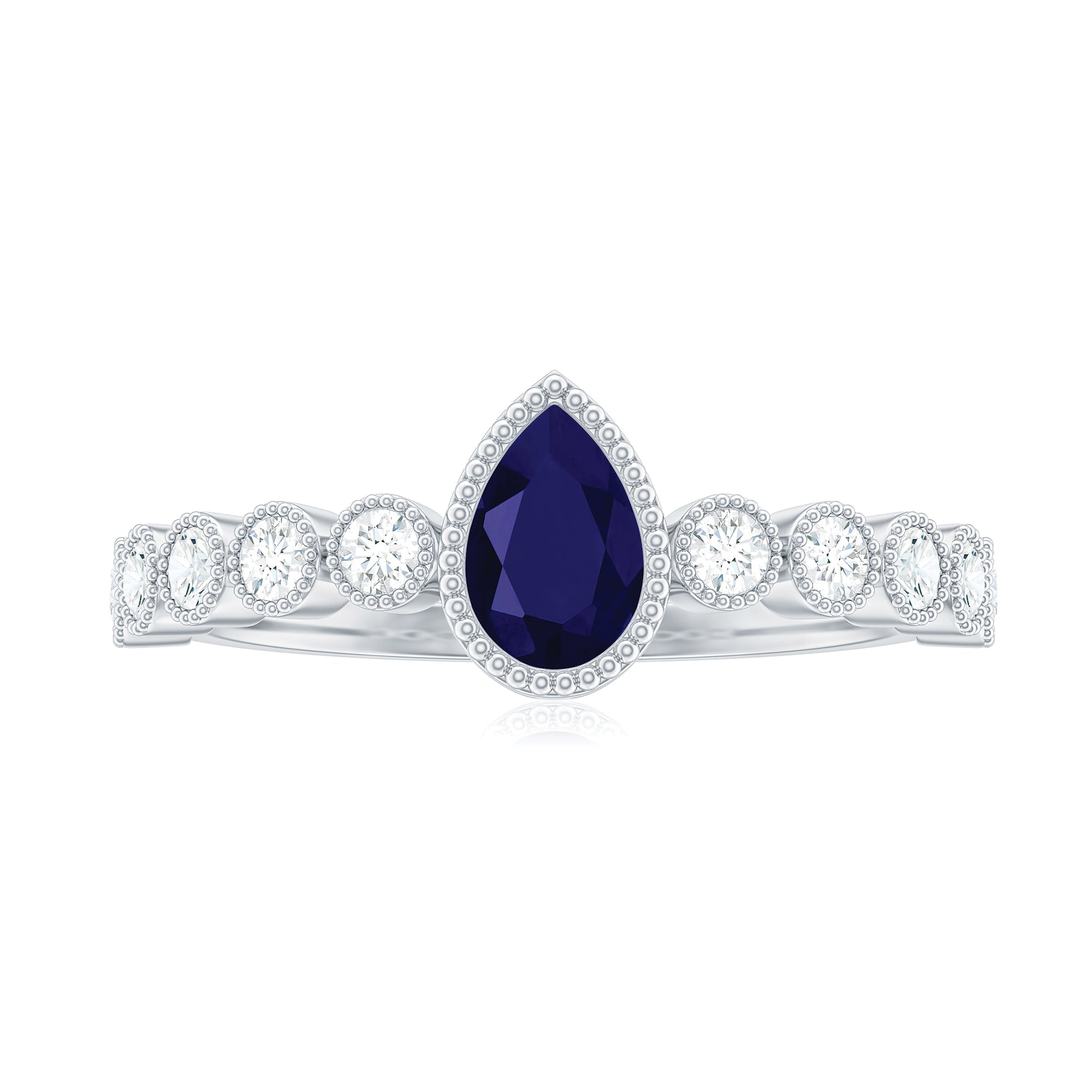 Pear Cut 0.5 Carat Blue Sapphire Engagement Ring with Diamonds AAA - Rosec Jewels