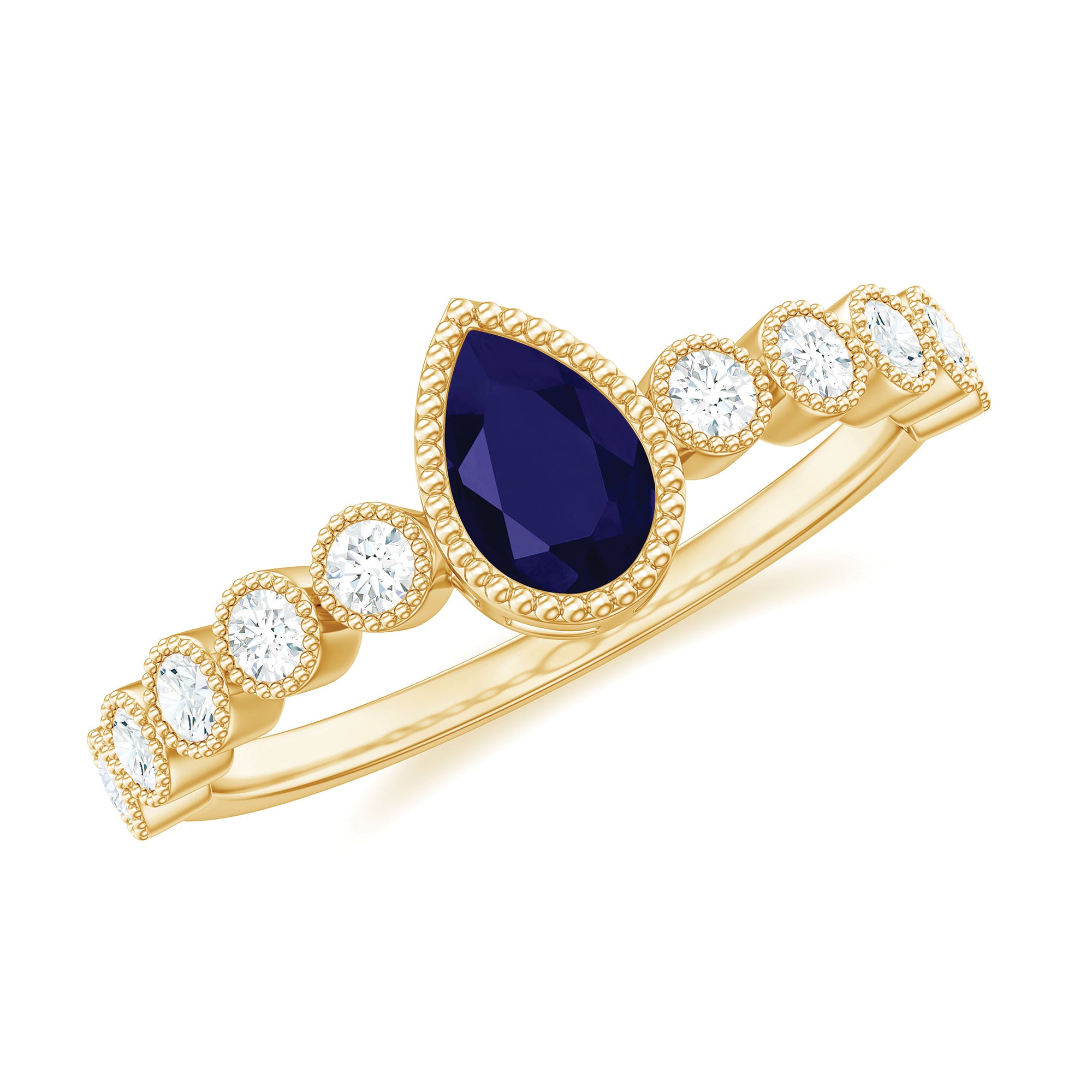 Pear Cut 0.5 Carat Blue Sapphire Engagement Ring with Diamonds AAA - Rosec Jewels