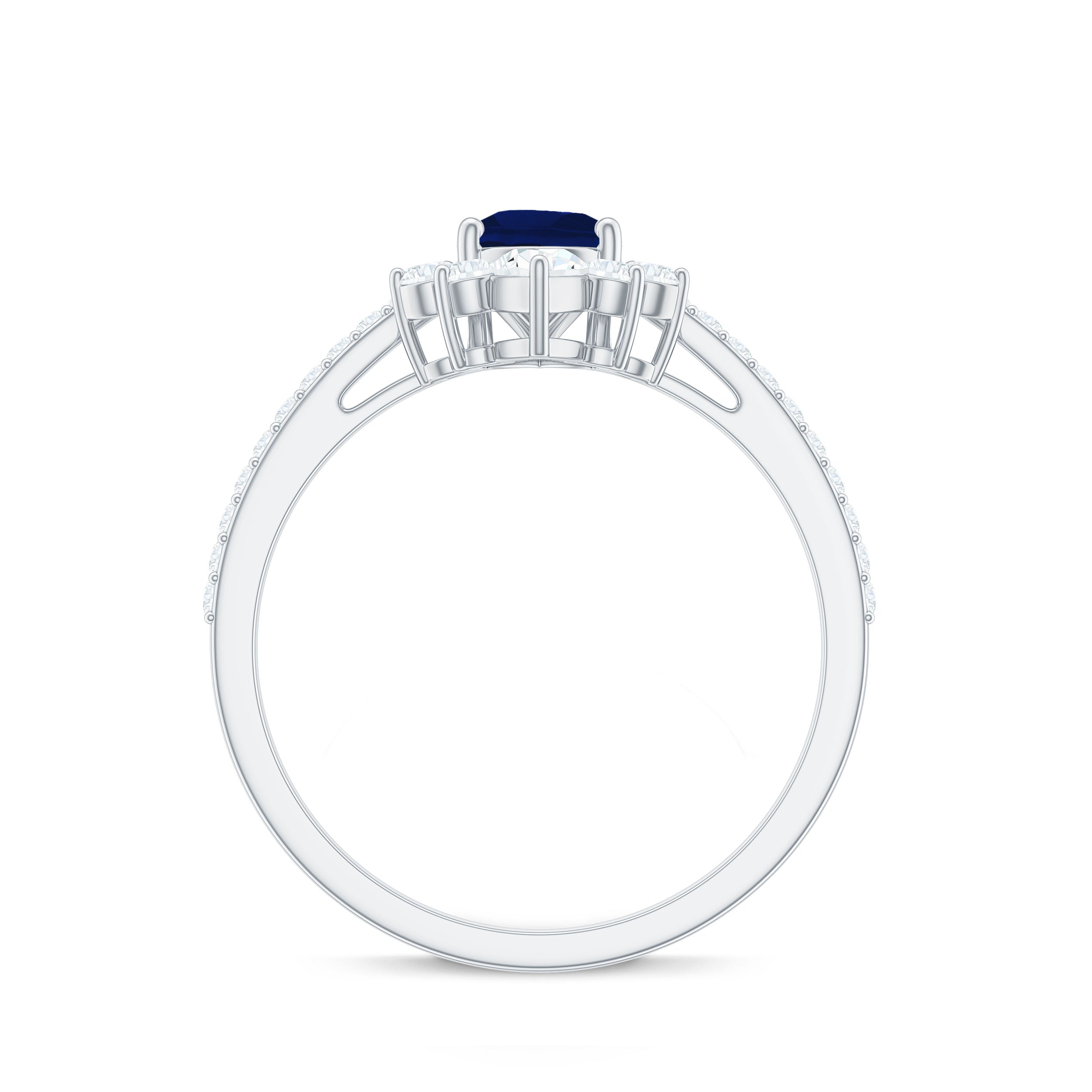 Certified 0.5 Carat Pear Shaped Blue Sapphire Crown Engagement Ring with Diamond AAA - Rosec Jewels