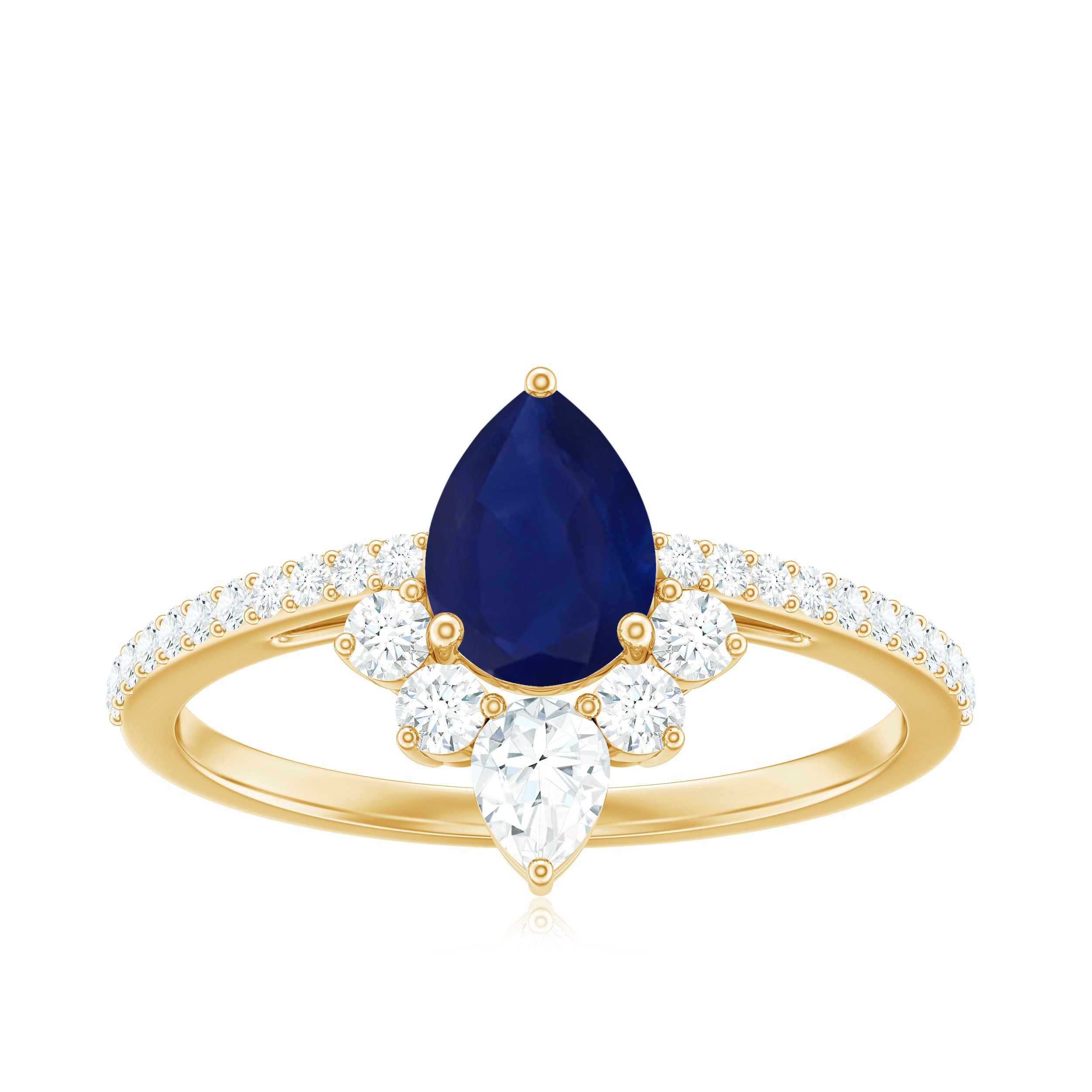Certified 0.5 Carat Pear Shaped Blue Sapphire Crown Engagement Ring with Diamond AAA - Rosec Jewels