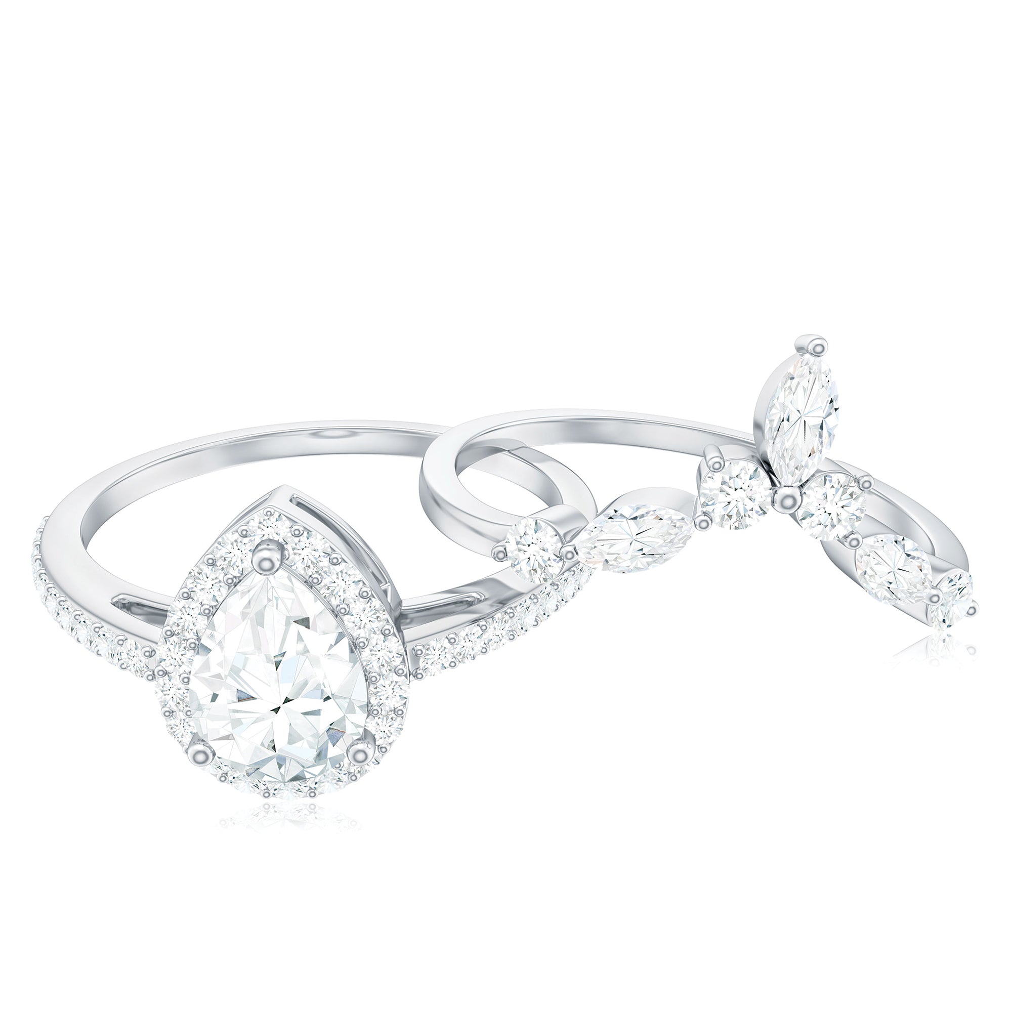 Rosec Jewels-Pear Cut Moissanite Halo Bridal Ring Set with Certificate