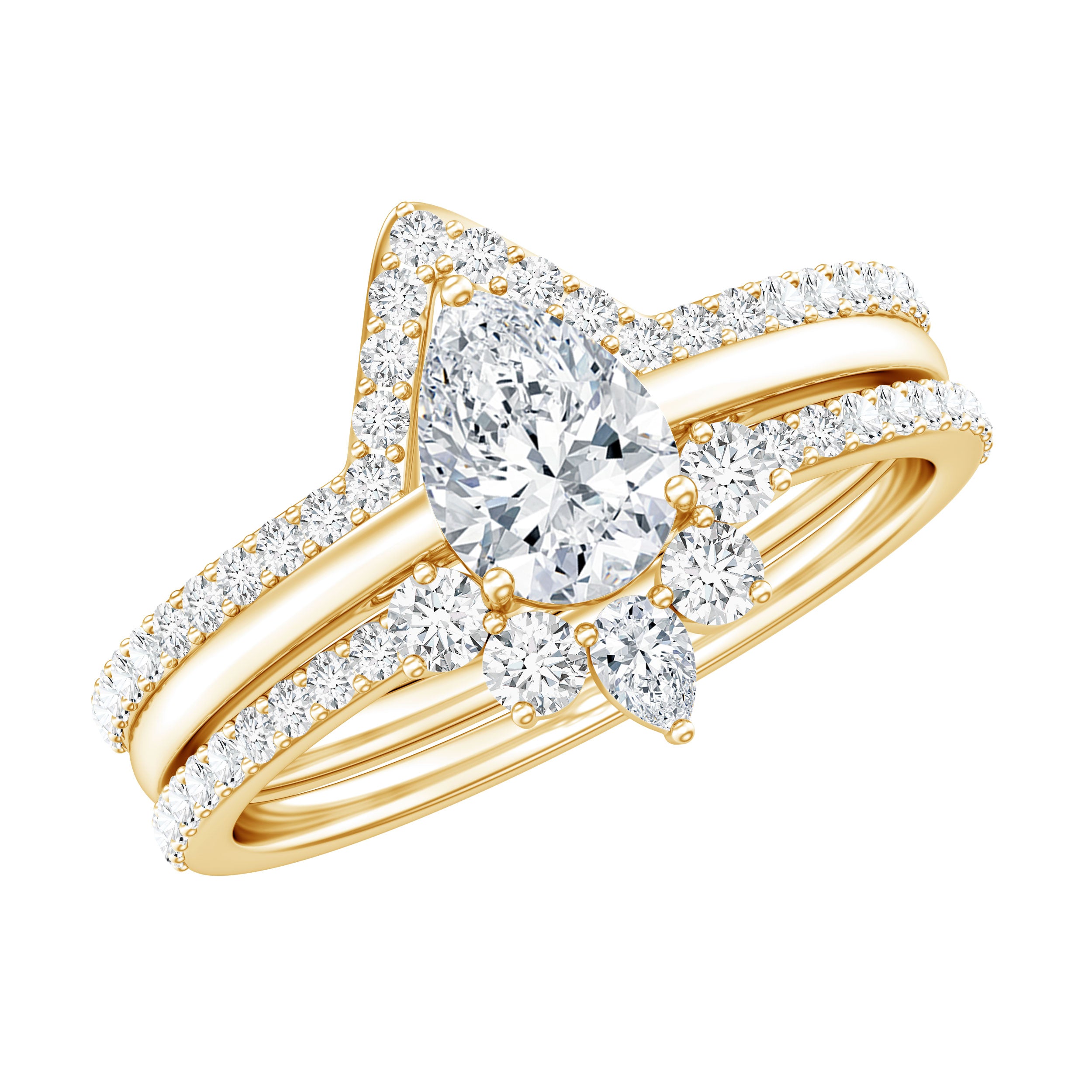 Brilliant Cut Moissanite Trio Wedding Ring Set For Women D-VS1 - Rosec Jewels