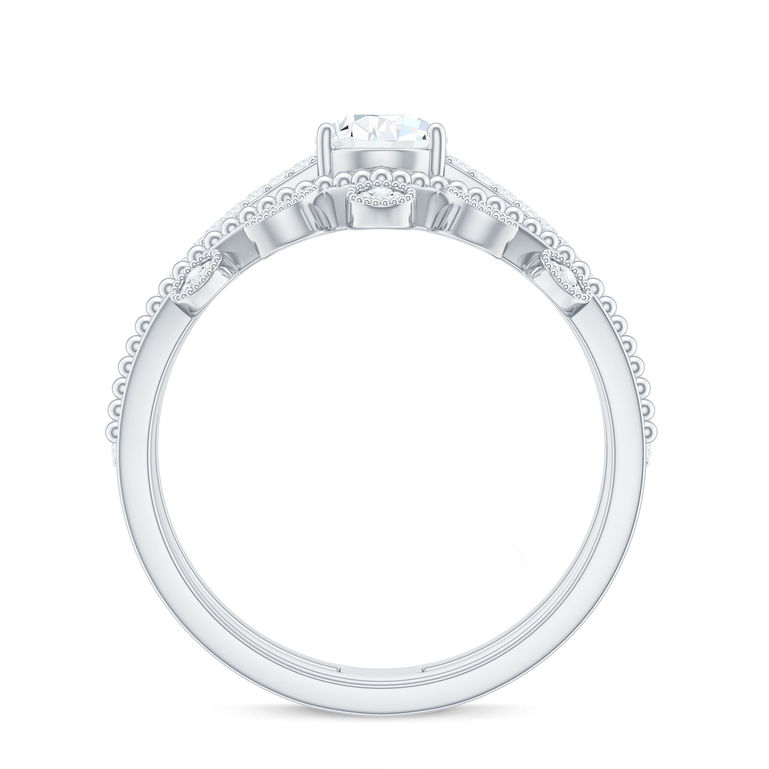 Pear Moissanite Double Band Engagement Ring with Enhancer D-VS1 - Rosec Jewels