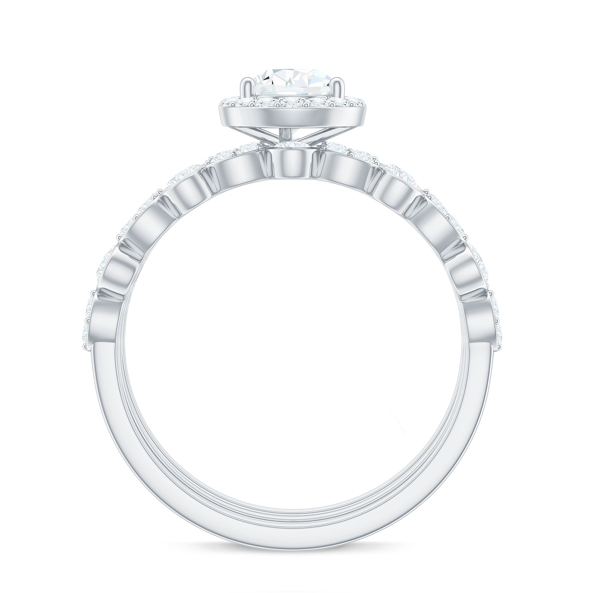 Pear Shaped Moissanite Engagement Ring with 2 Enhancers D-VS1 - Rosec Jewels