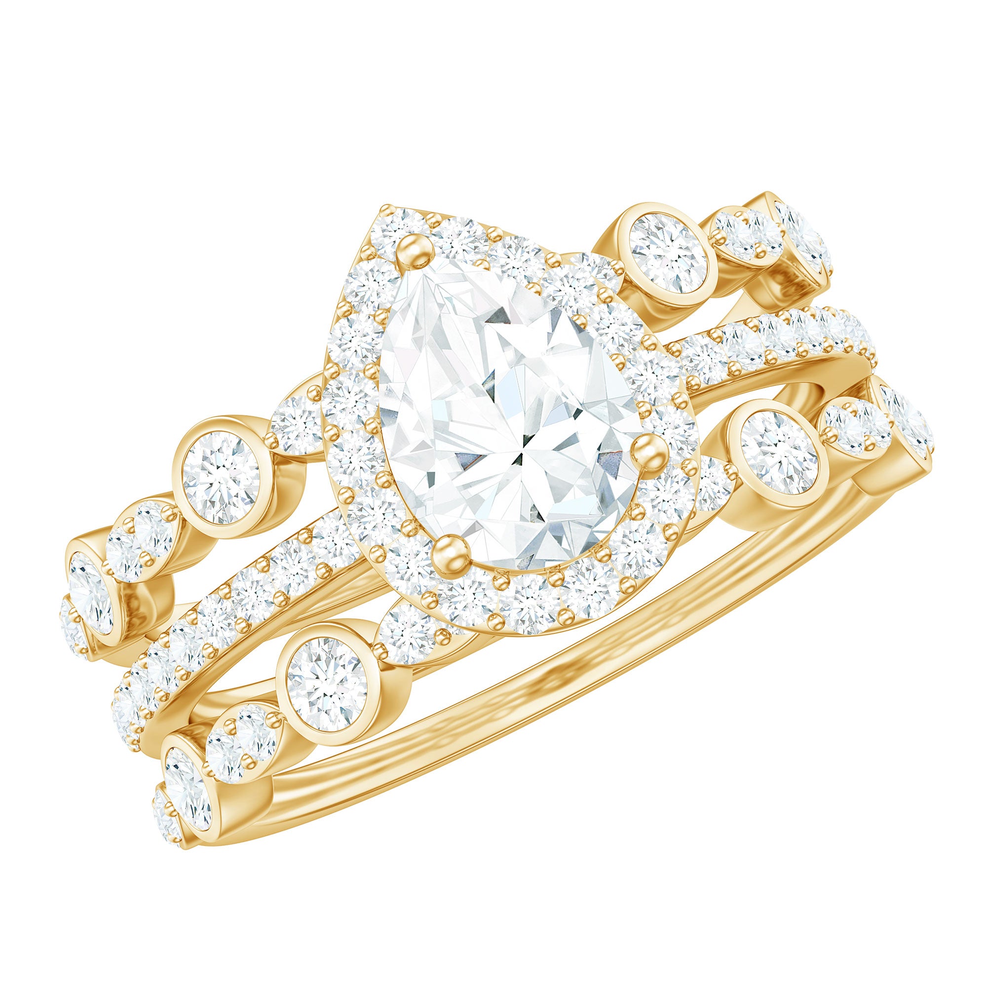 Pear Shaped Moissanite Engagement Ring with 2 Enhancers D-VS1 - Rosec Jewels