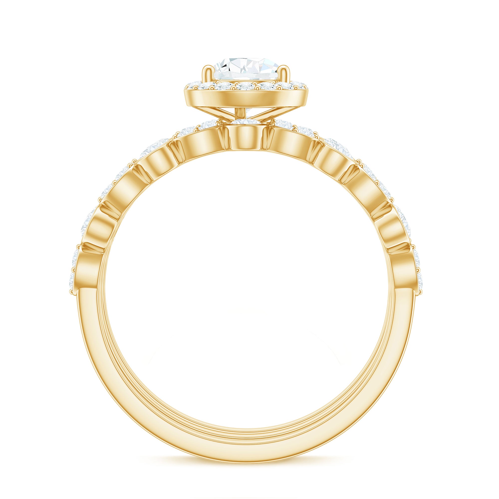 Pear Shaped Moissanite Engagement Ring with 2 Enhancers D-VS1 - Rosec Jewels