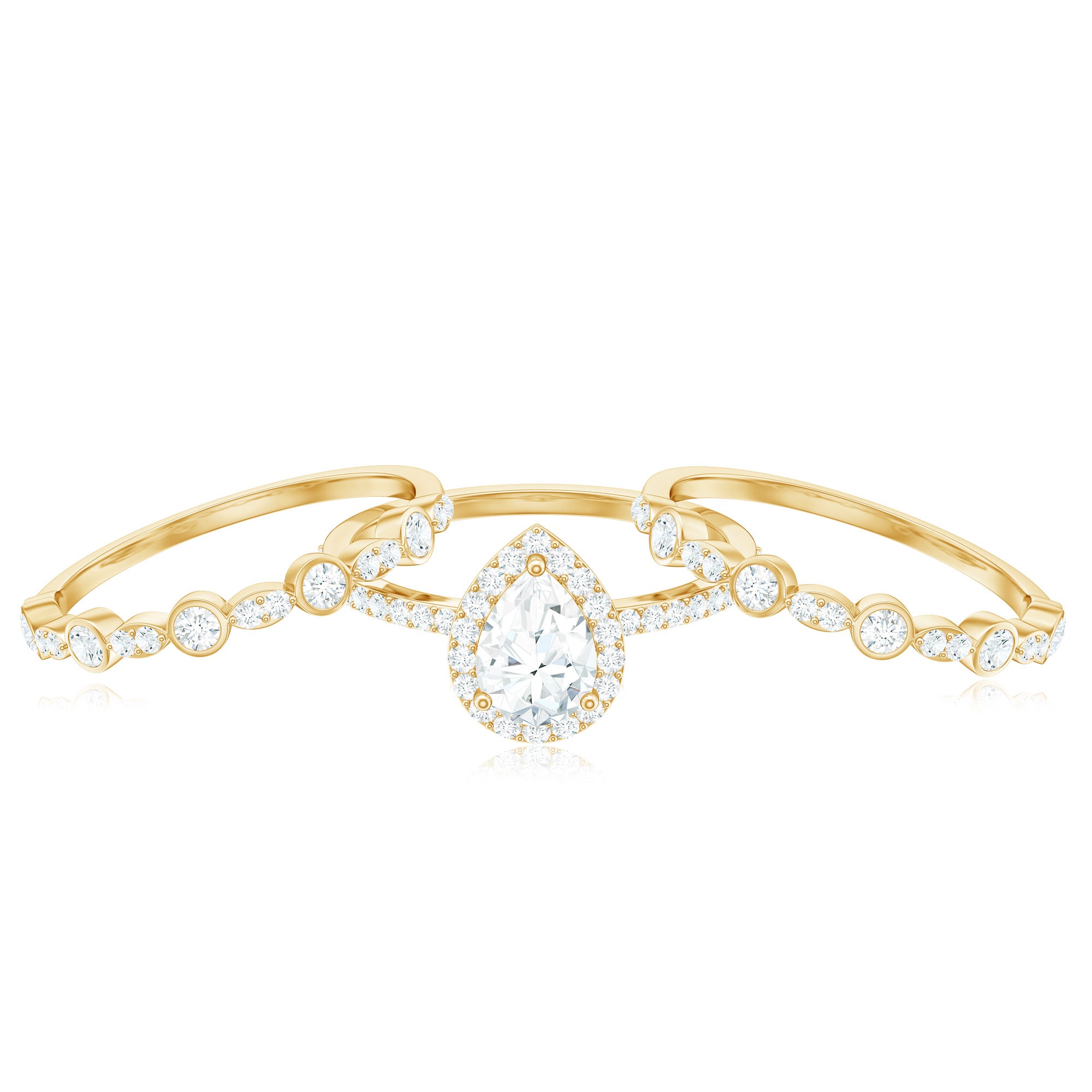 Pear Shaped Moissanite Engagement Ring with 2 Enhancers D-VS1 - Rosec Jewels