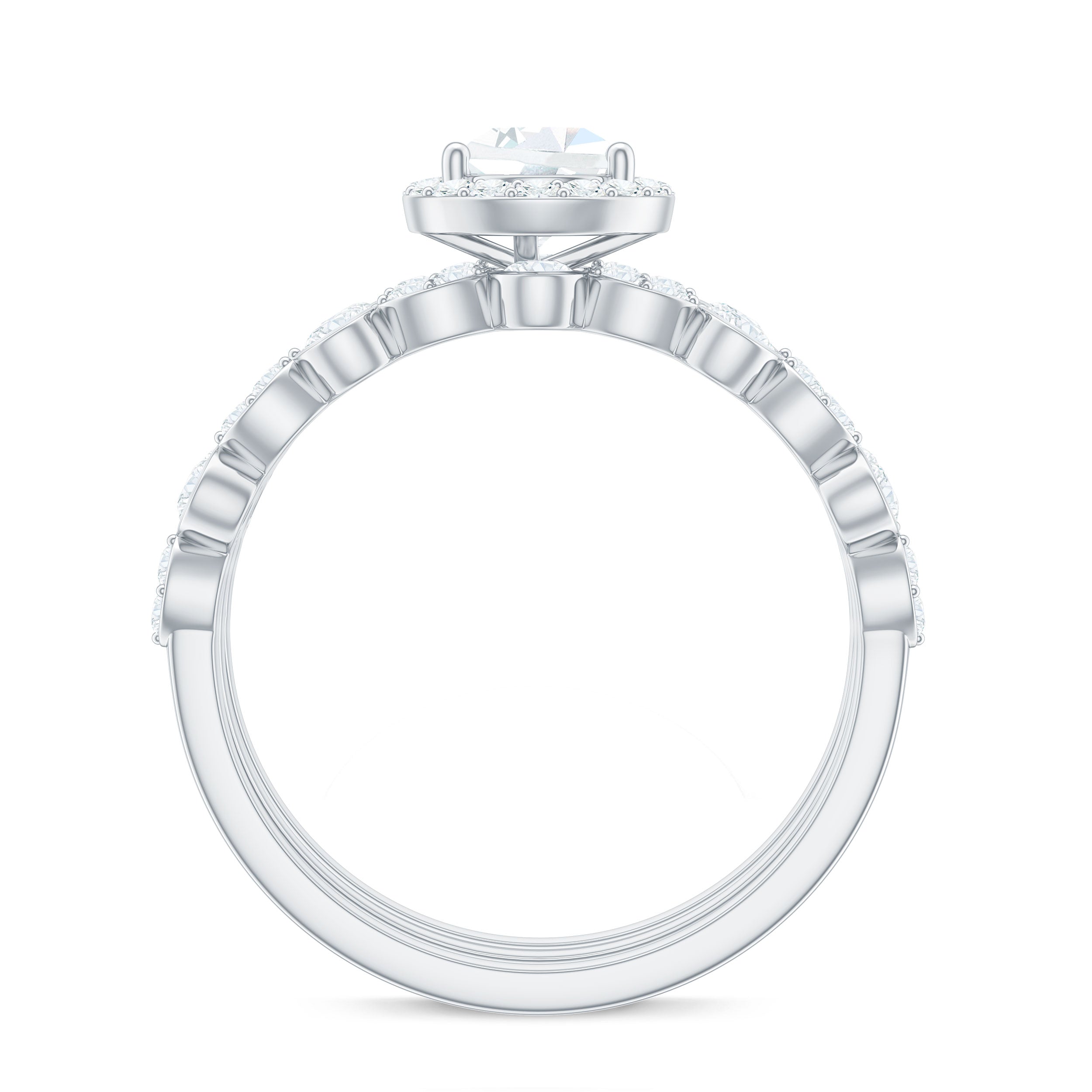 Pear Shaped Cubic Zirconia Trio Wedding Ring Set for Women AAAA - Rosec Jewels