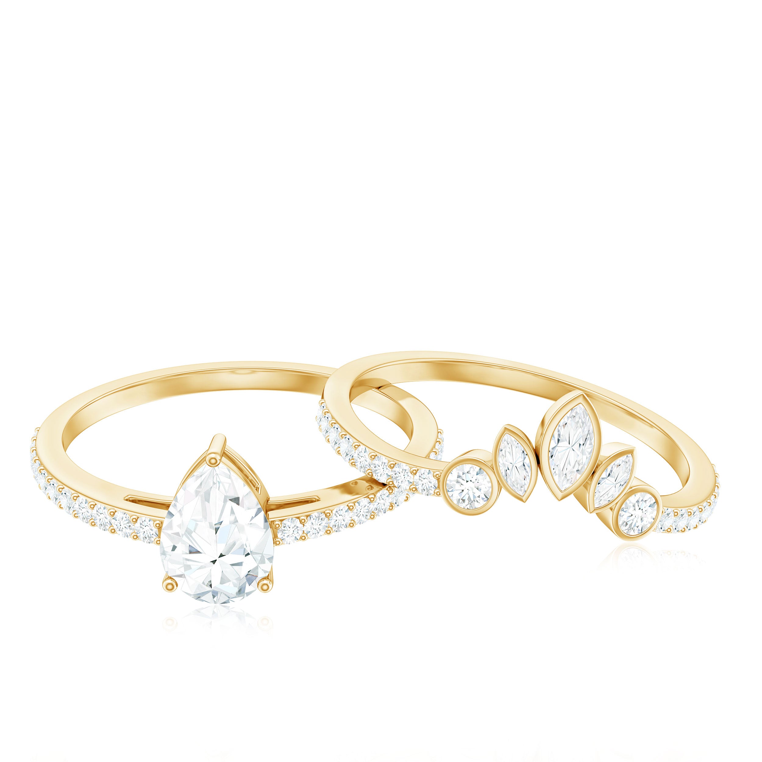 Rosec Jewels-Pear Cut Moissanite Solitaire Bridal Ring Set with Certificate