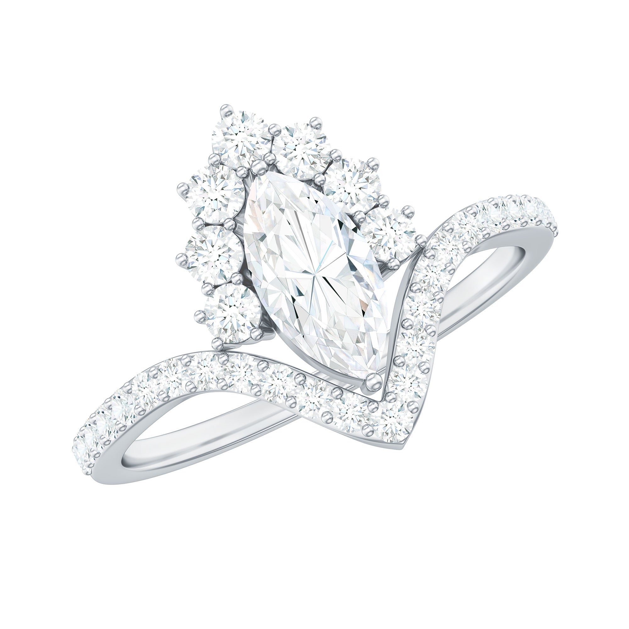 Marquise Cut Moissanite Designer Engagement Ring D-VS1 - Rosec Jewels