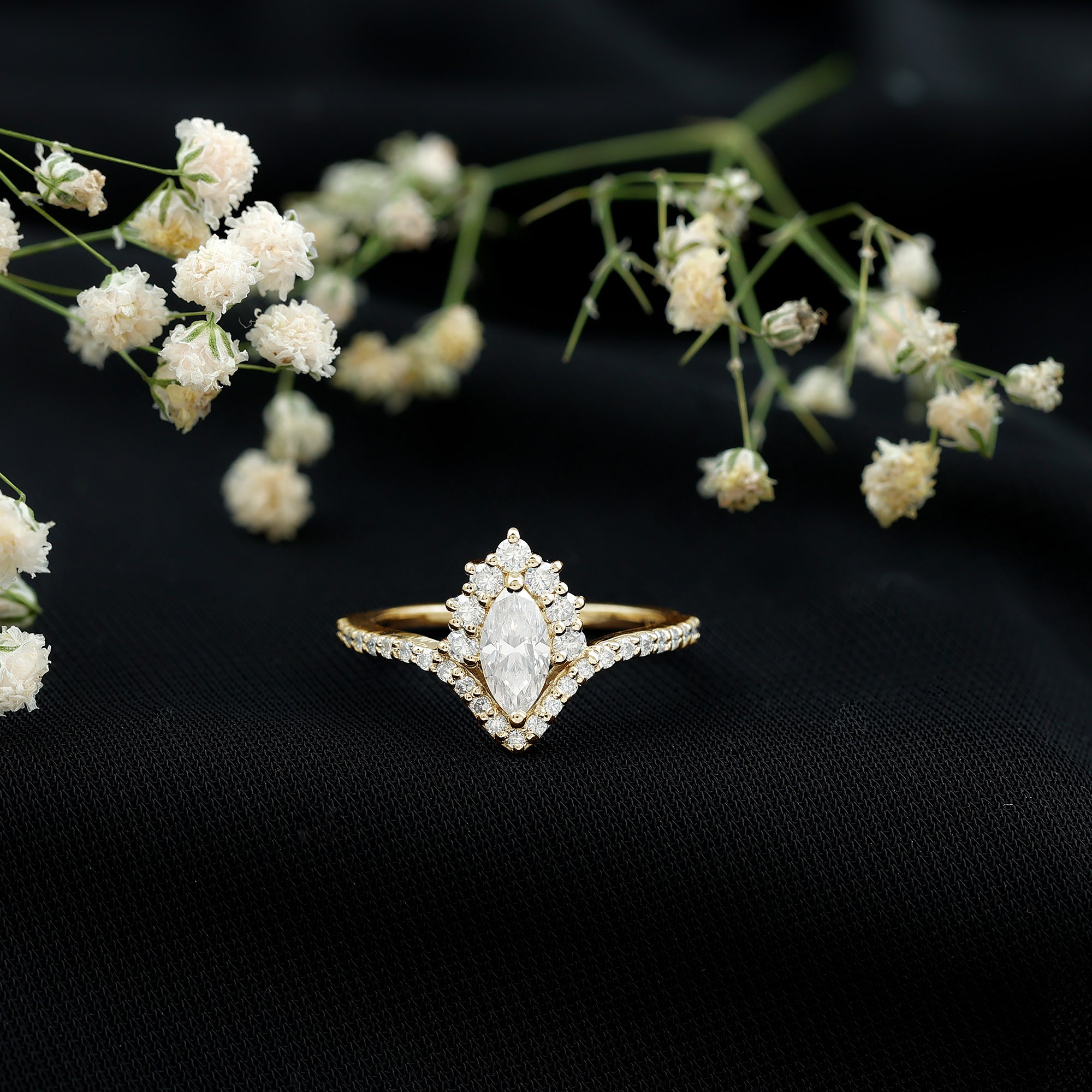 Marquise Cut Moissanite Designer Engagement Ring D-VS1 - Rosec Jewels