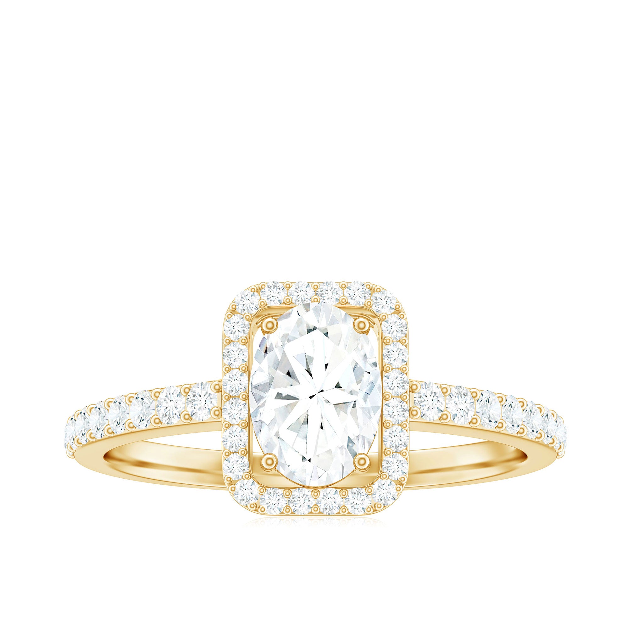 2 CT Oval Cut Zircon Halo Engagement Ring with Side Stones AAAA - Rosec Jewels