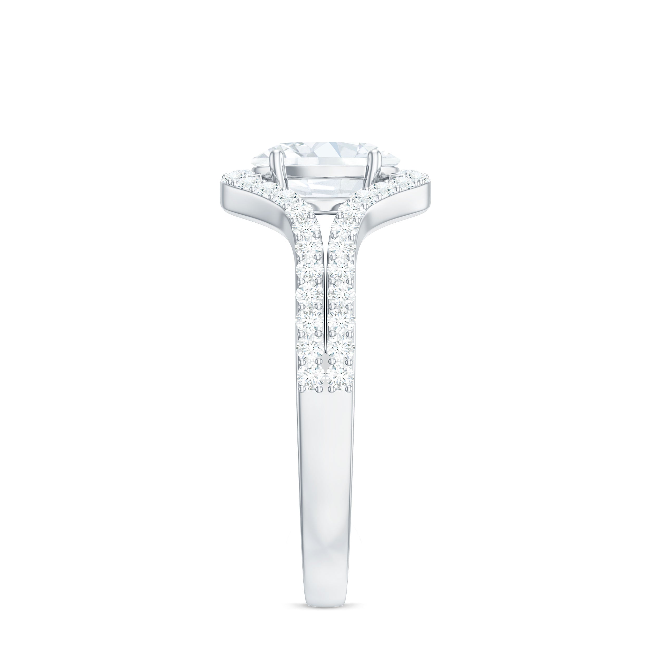 2.25 CT Oval Cut Zircon Engagement Ring with Split Shank AAAA - Rosec Jewels