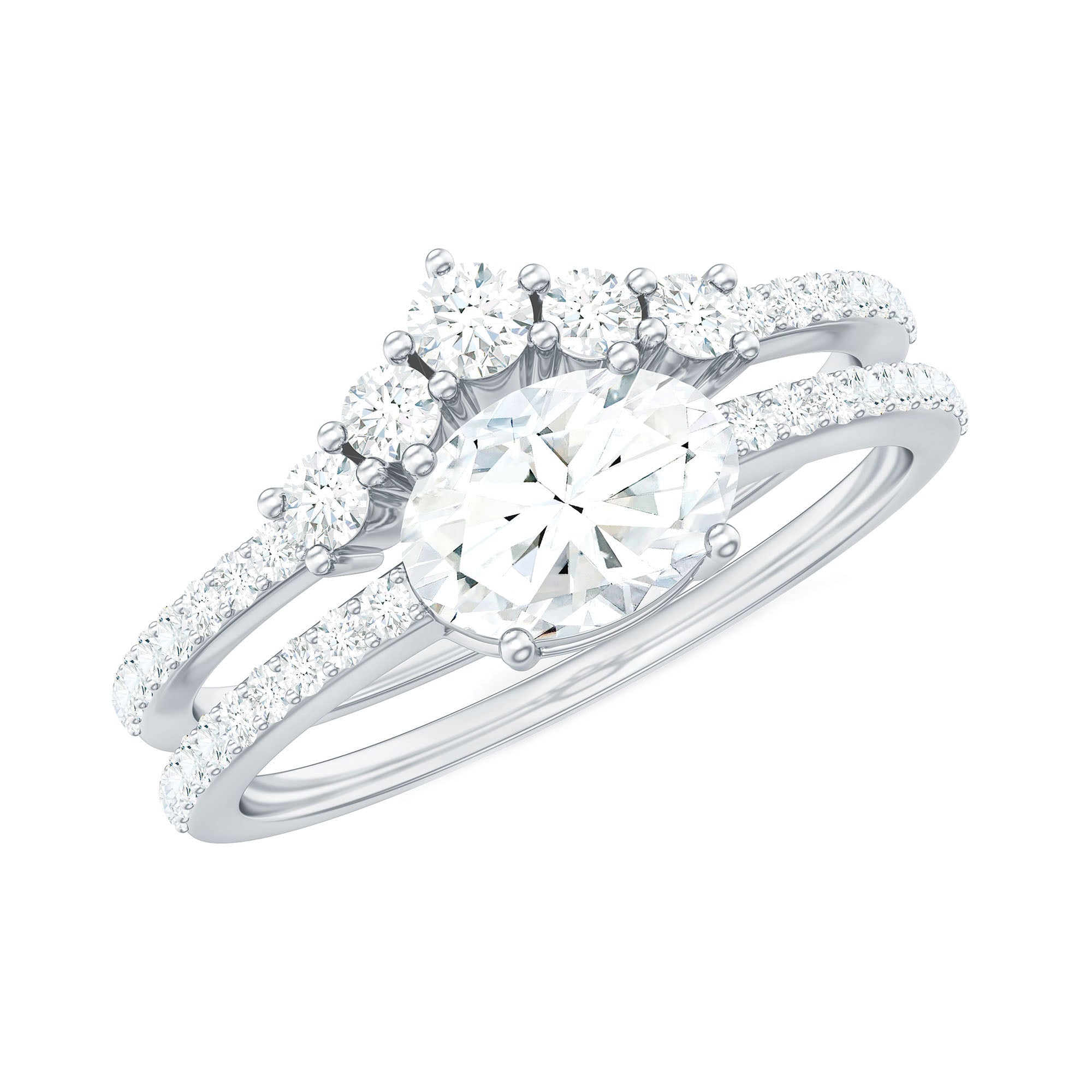 Oval Cut Moissanite Engagement Ring with Wedding Band Set D-VS1 - Rosec Jewels